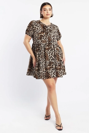 Smart Edge Brown Animal Print Contrast Bow Leopard Minidress