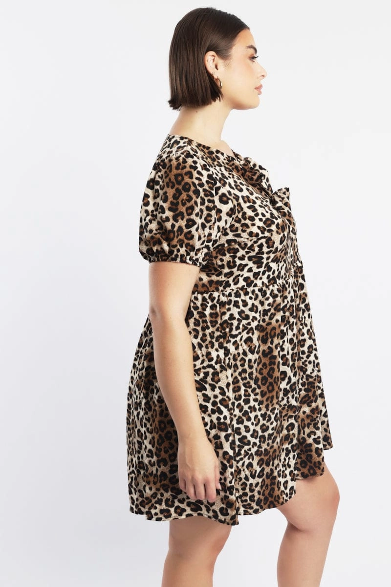 Brown Animal Print Contrast Bow Leopard Minidress Sophisticated cocktail dress