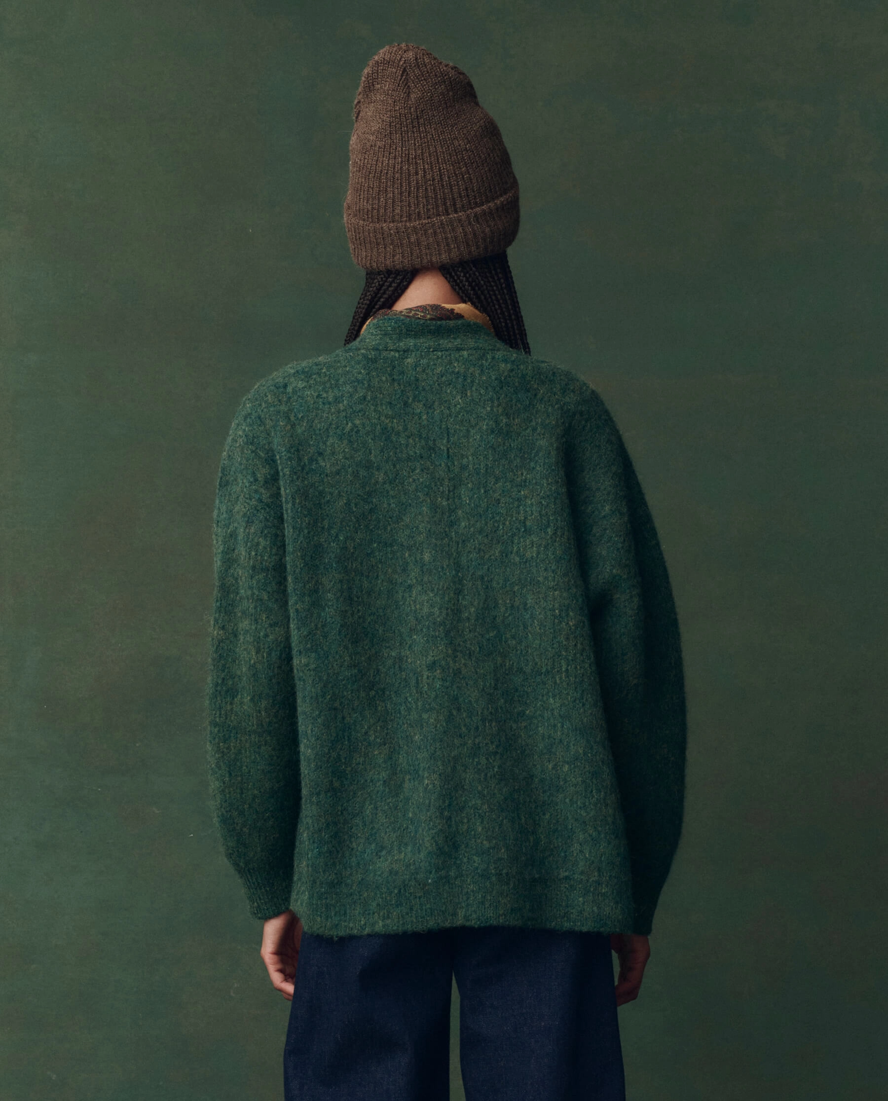 The Brushed Melange Cardigan. -- Meadow Green Durable Stitching