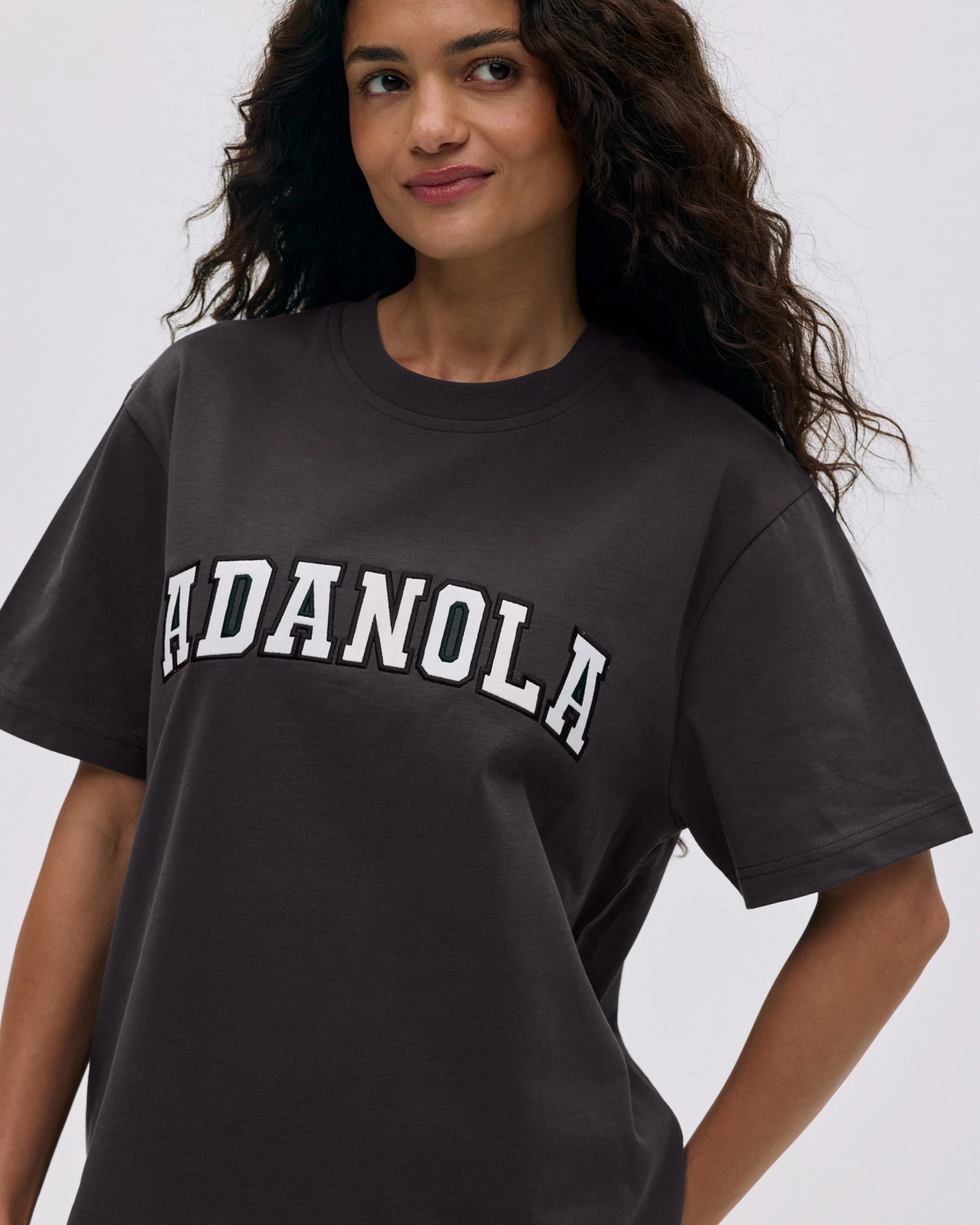 Varsity Short Sleeve Oversized T-shirt - Coffee Bean/White UVProtectionCoating Hidden Storage Pockets
