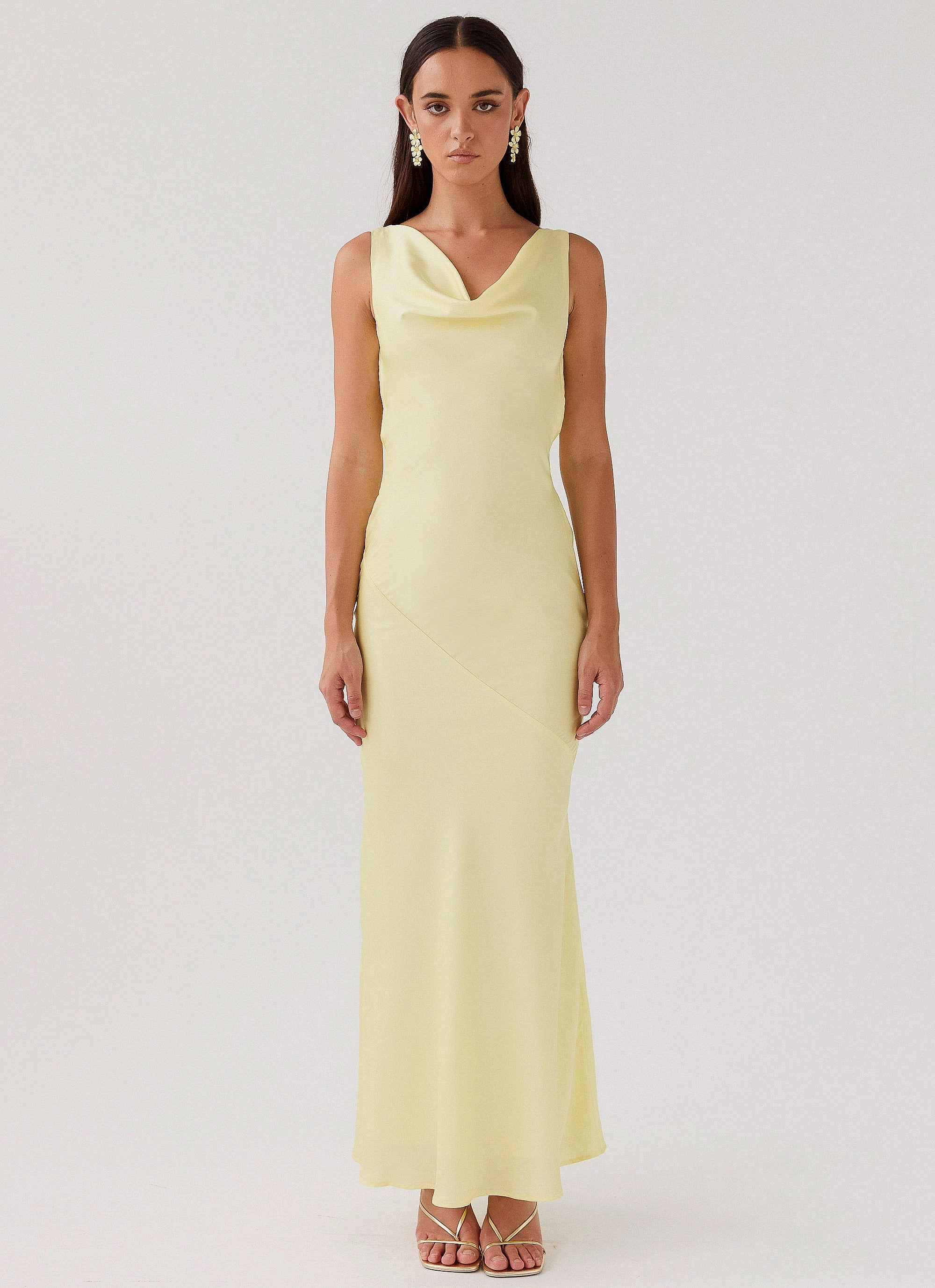Be Mine Satin Maxi Dress - Canary classic waist Sweet Mood