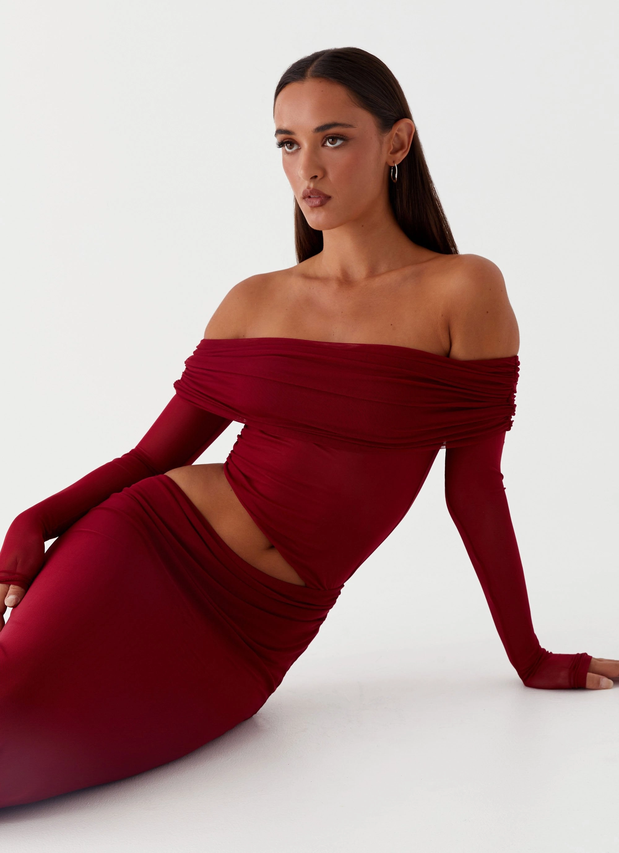 Luxe Fabric Chilly Comfort Emery Maxi Dress - Cherry Red