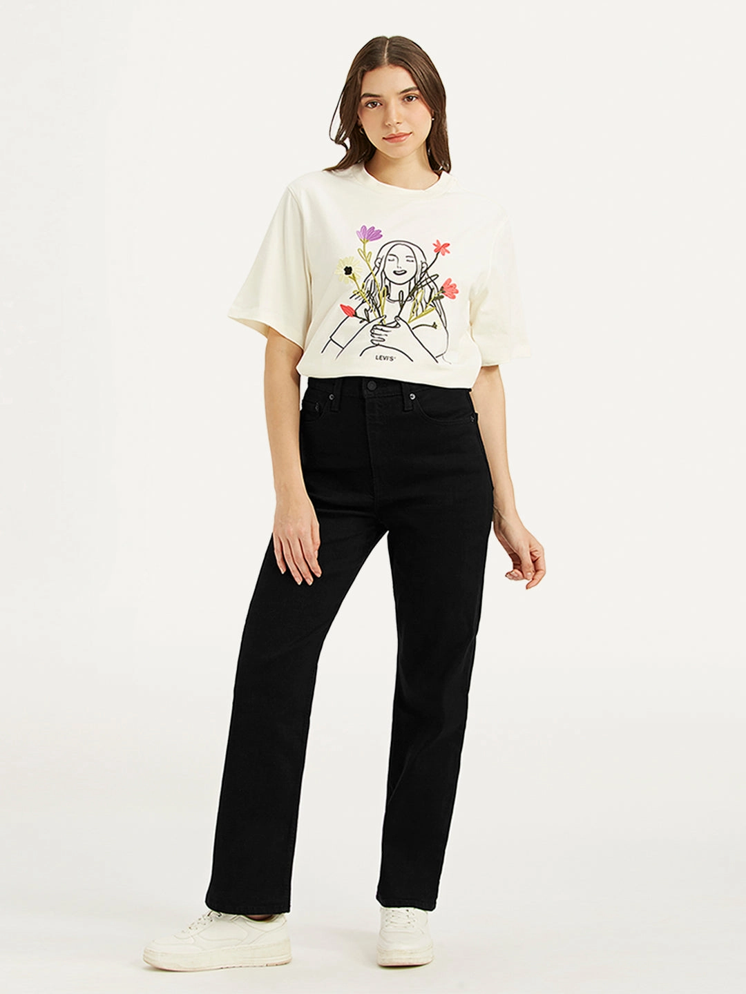 clean look Earthy Modern Minimalist Office Wear Women's Black Ribcage Straight Fit High Rise Jeans