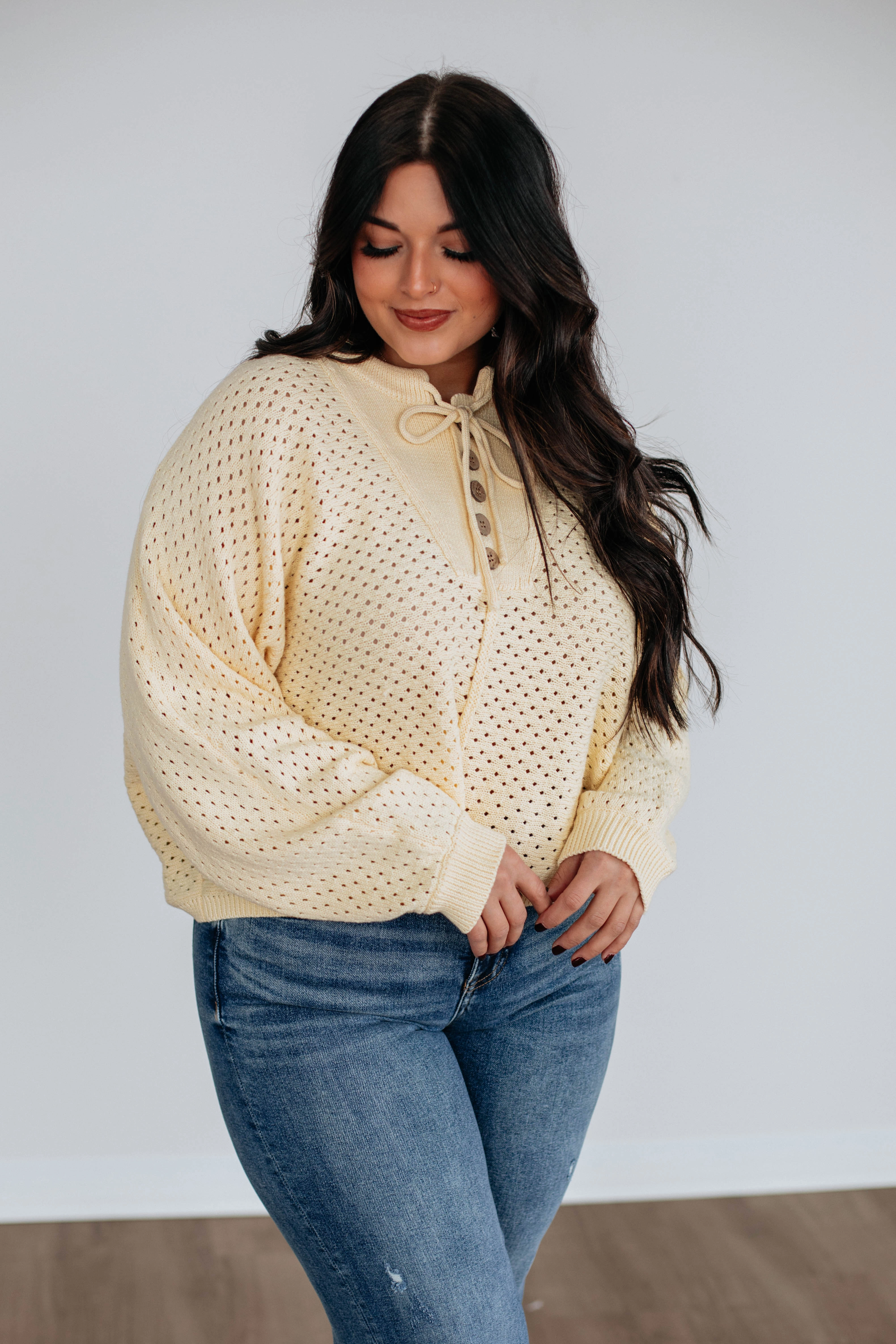 Waffle Knit Callee Knit Sweater - Daffodil