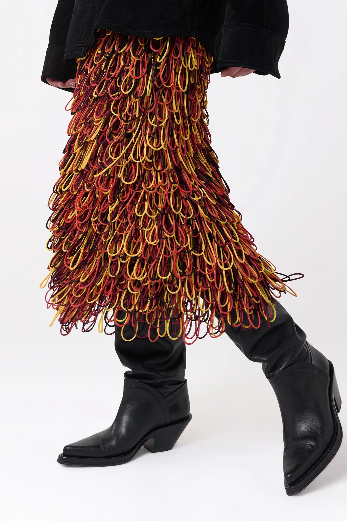 Camero Knee-High Cowboy Boot in Black Leather Middle-Aged Man Adjustable Strap Mechanism