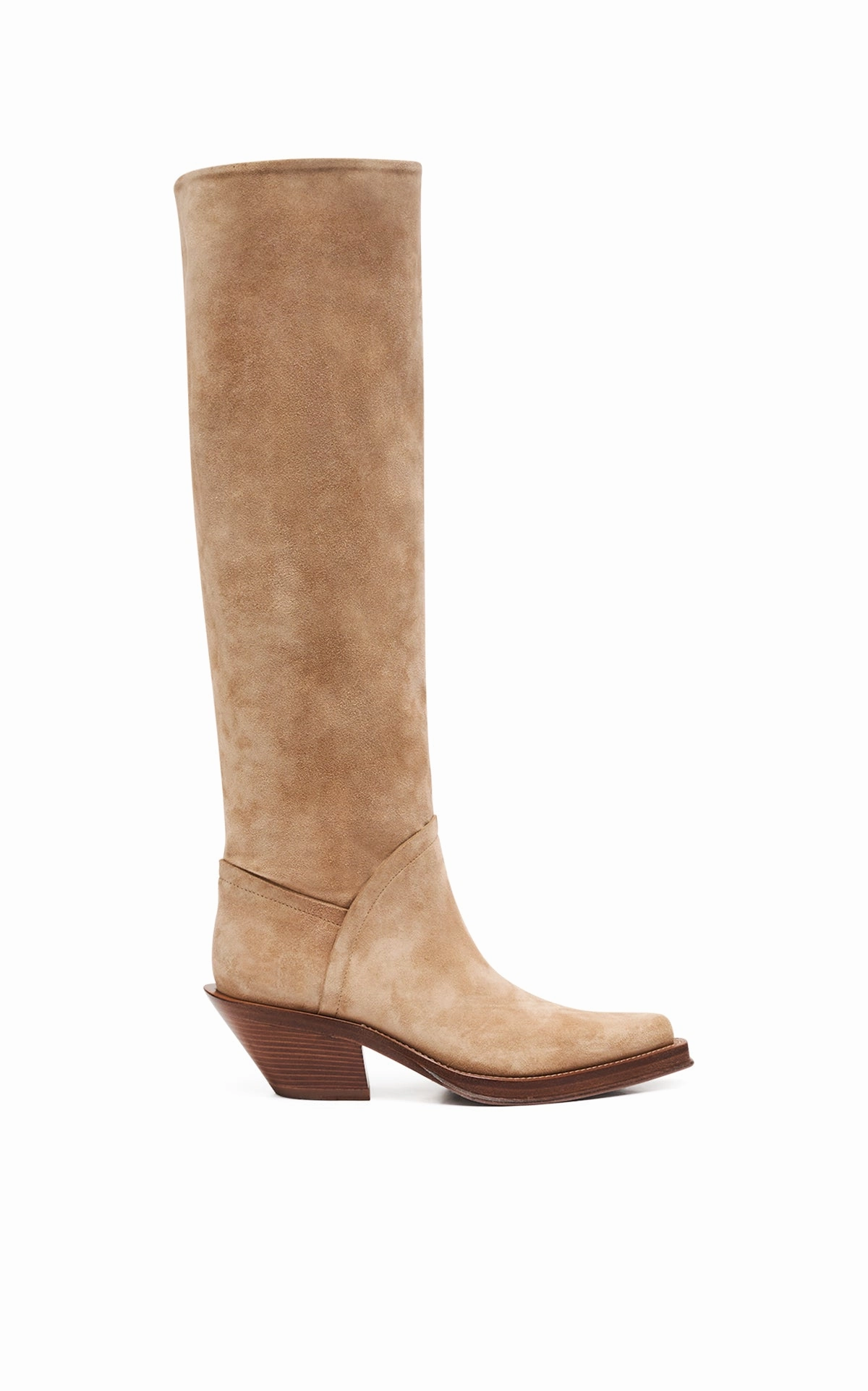 Padded Shaft Camero Knee-High Cowboy Boot in Sand Suede
