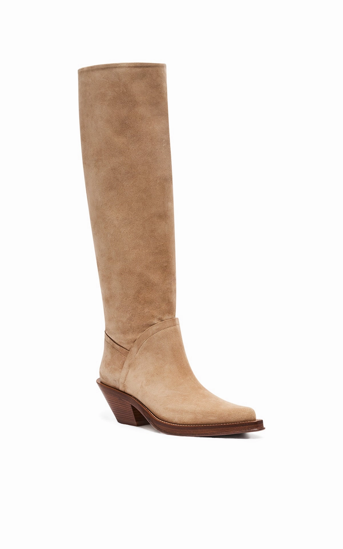 Camero Knee-High Cowboy Boot in Sand Suede Comfort Padding