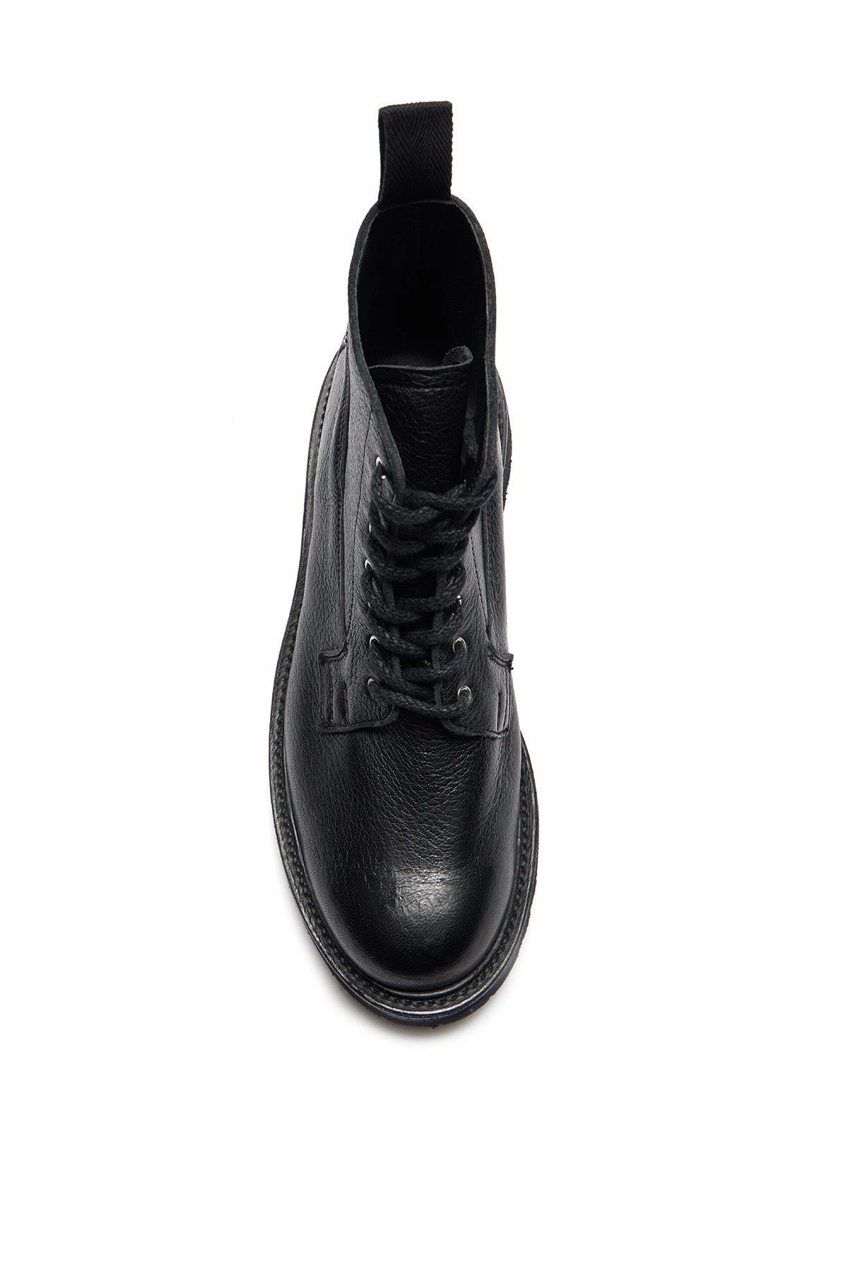 Smooth Finish Utility Style Camilla Derby Boot in Black Textured Leather