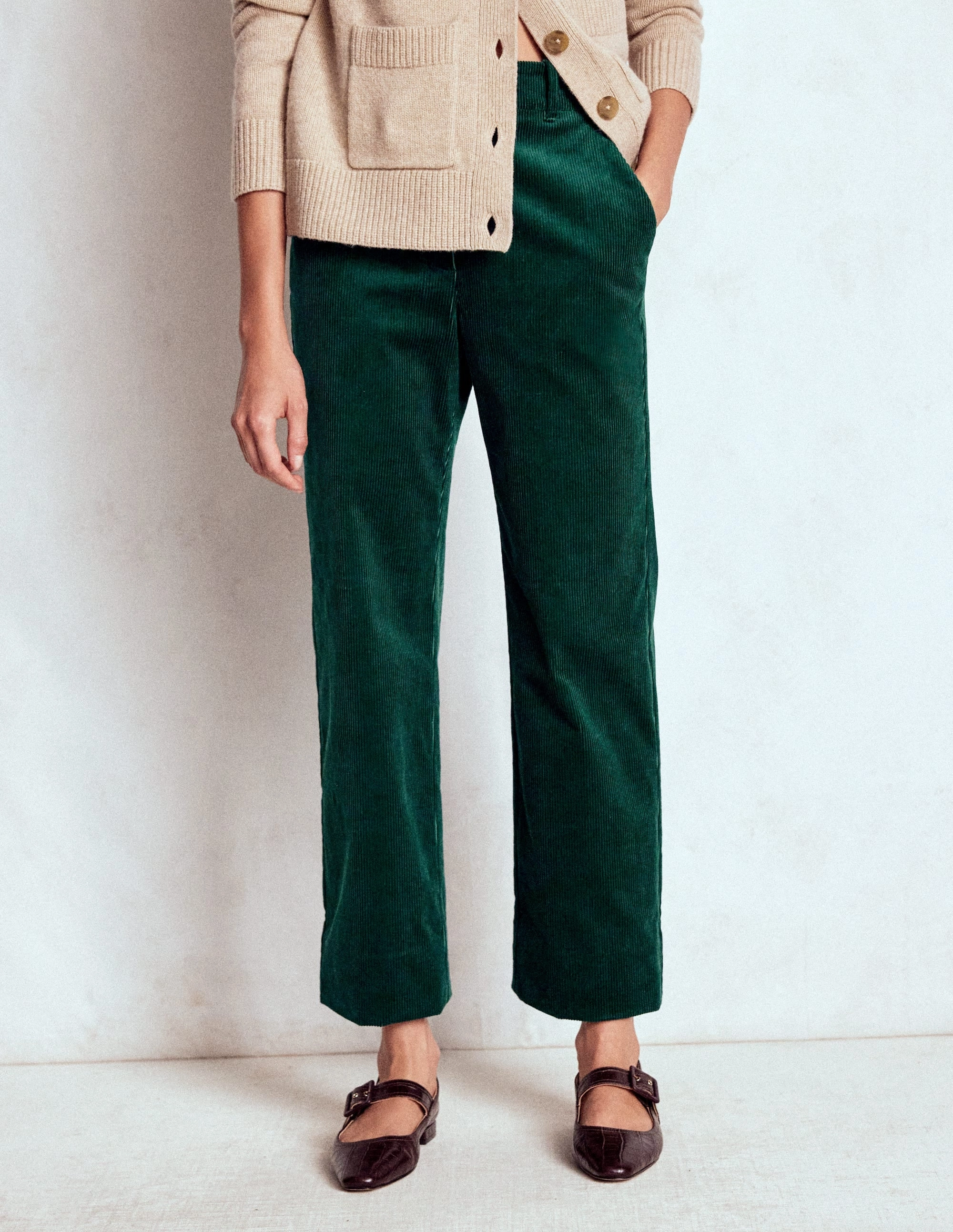 Canonbury Cord Trousers-Emerald Night Sleek Cut SturdyBeltLoops