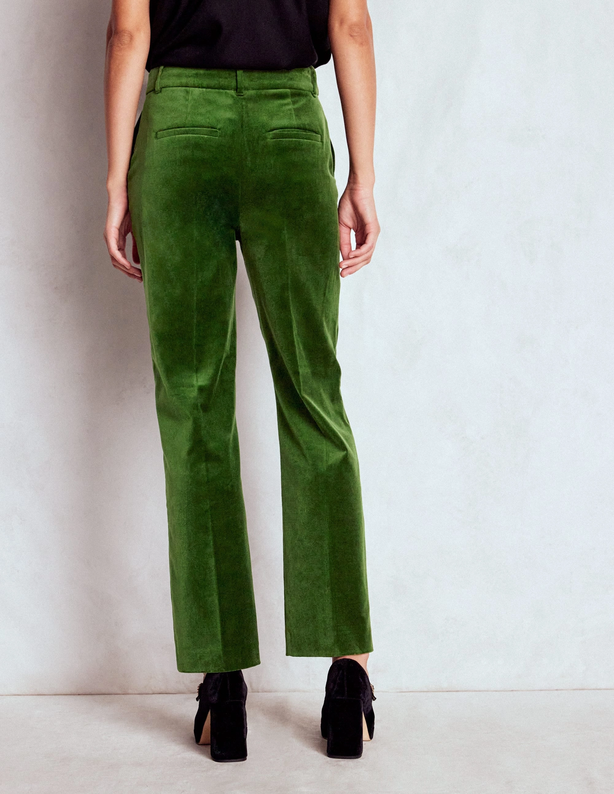 Canonbury Velvet Trousers-Green Fir Unrestricted Movement Back pockets