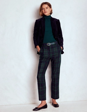 Breathable Comfort Fit Quick Layering Canonbury Wool Trousers-Navy and Green Tonal Check