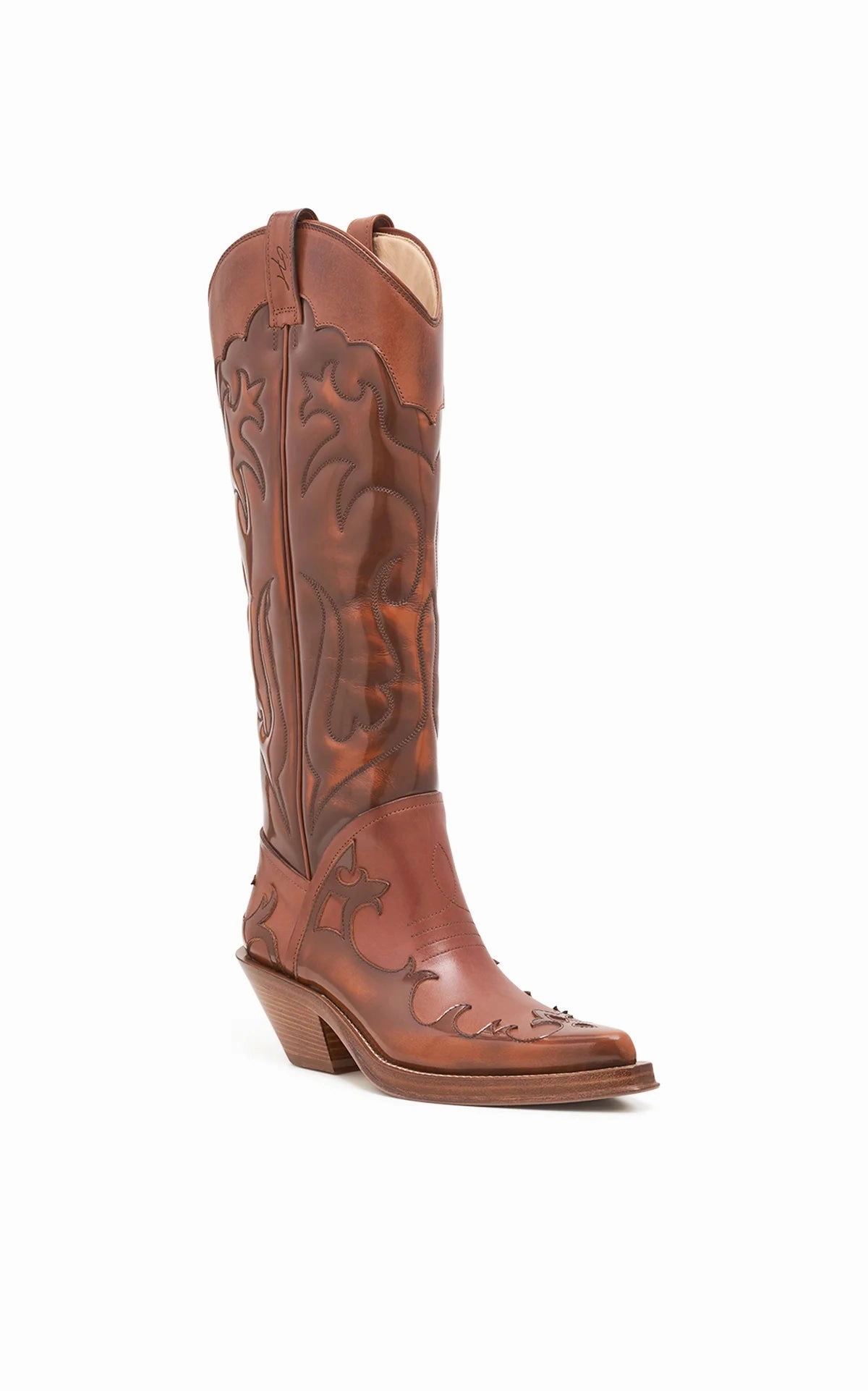 Knit Top Abrasion resistant Capitana Cowboy Boot in Cognac Leather