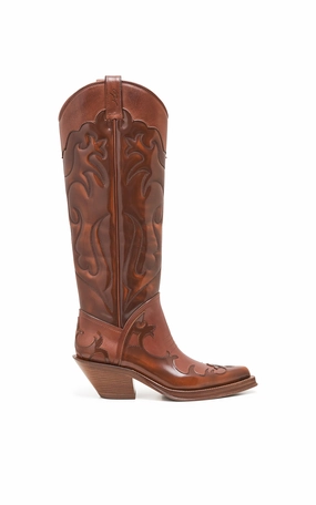 Capitana Cowboy Boot in Cognac Leather Protective Finish Morning Walk