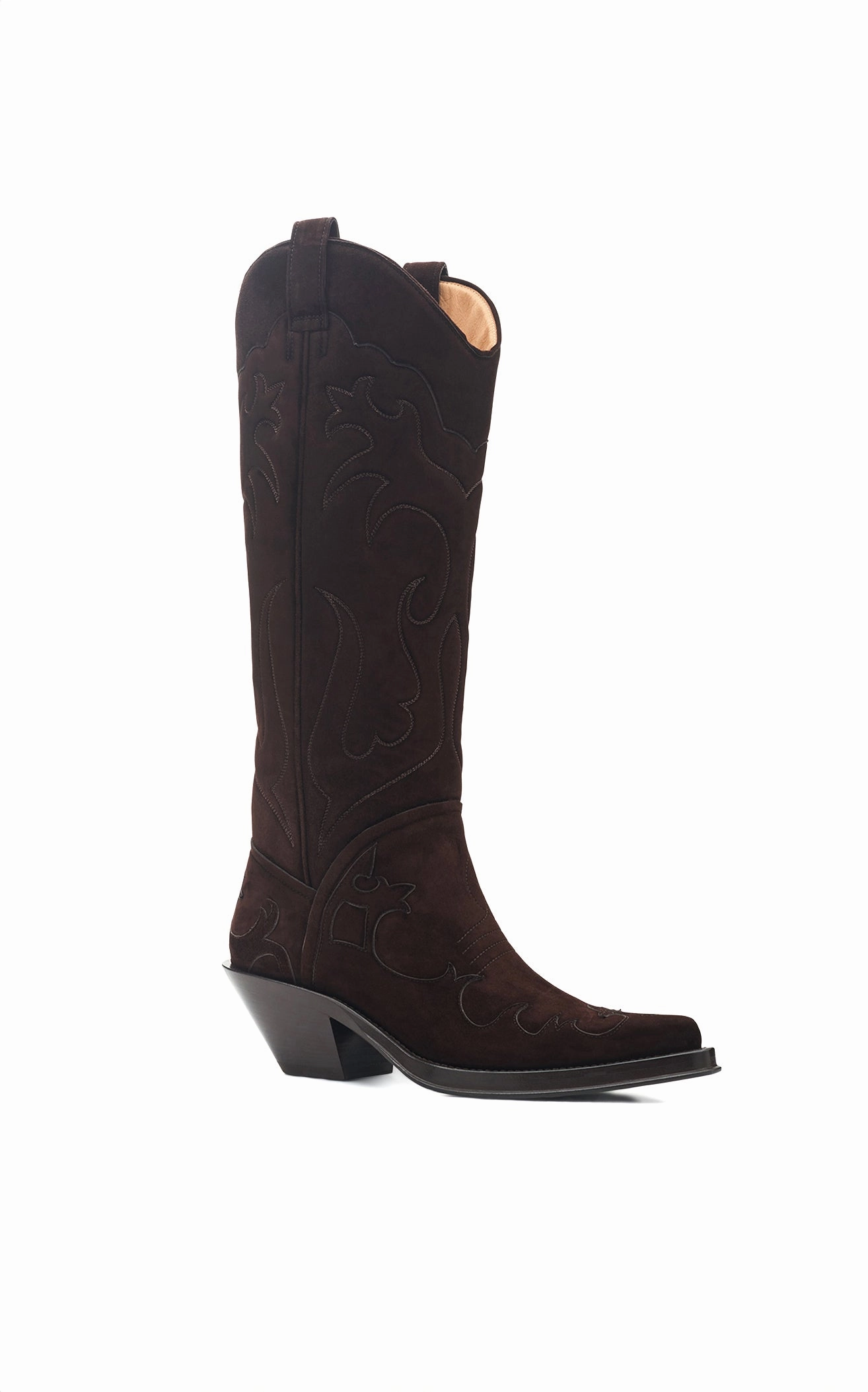 Capitana Cowboy Boot in Dark Chocolate Suede microfiber Thermal Core Snowy Path