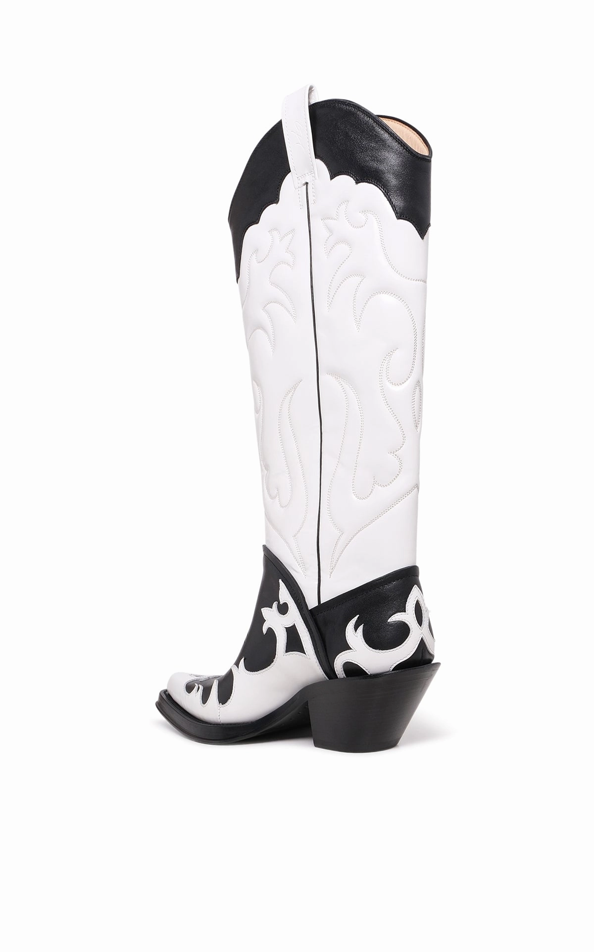 All-Weather Wear Capitana Cowboy Boot in White & Black Pearlized Leather