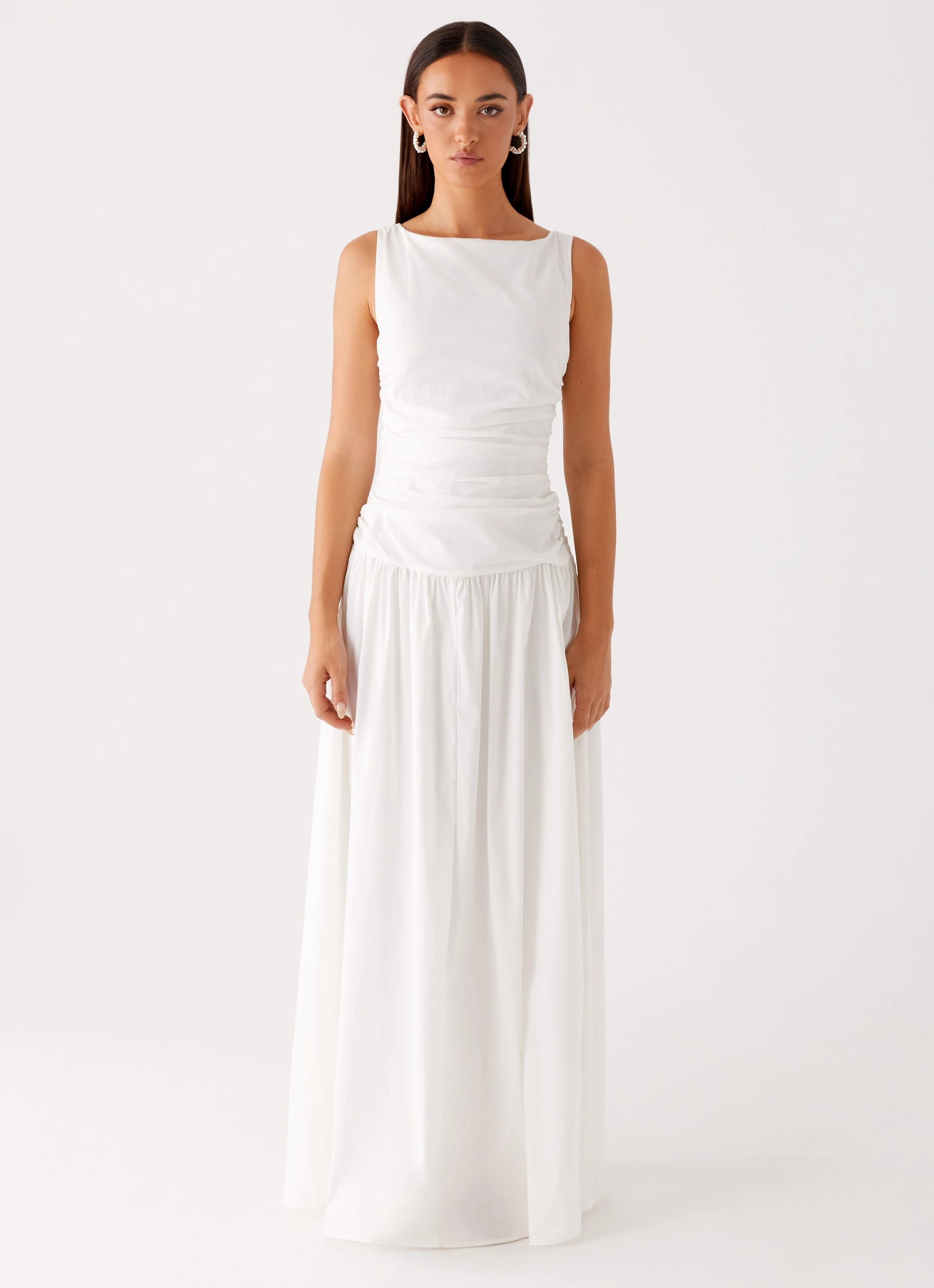 Carmel High Neck Maxi Dress - White Evening Motion Studio Style