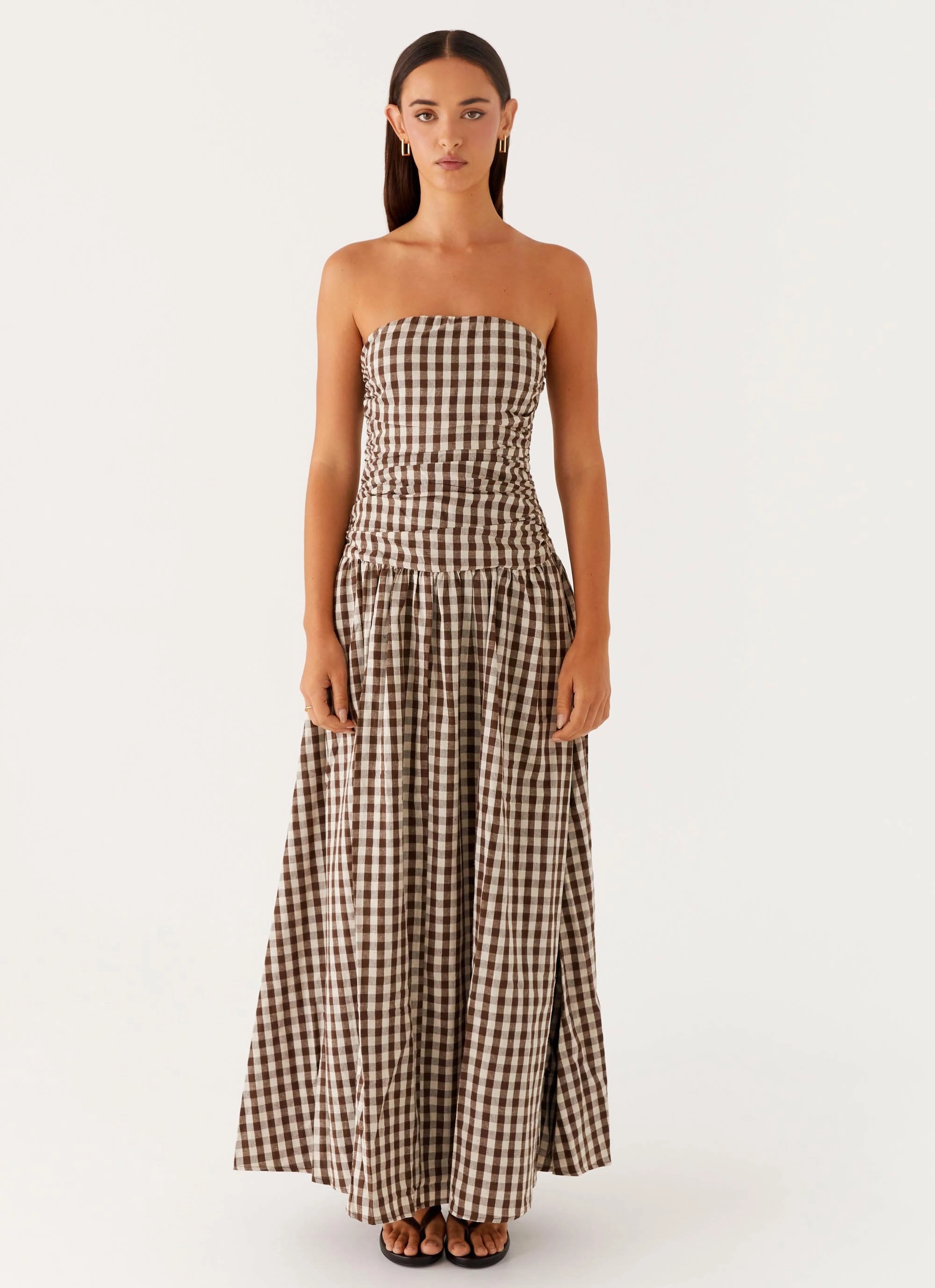 Carmel Maxi Dress - Brown Gingham Padded-Bust Style Moment