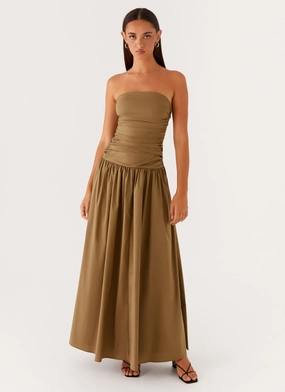 Sleek Tailoring Carmel Maxi Dress - Khaki