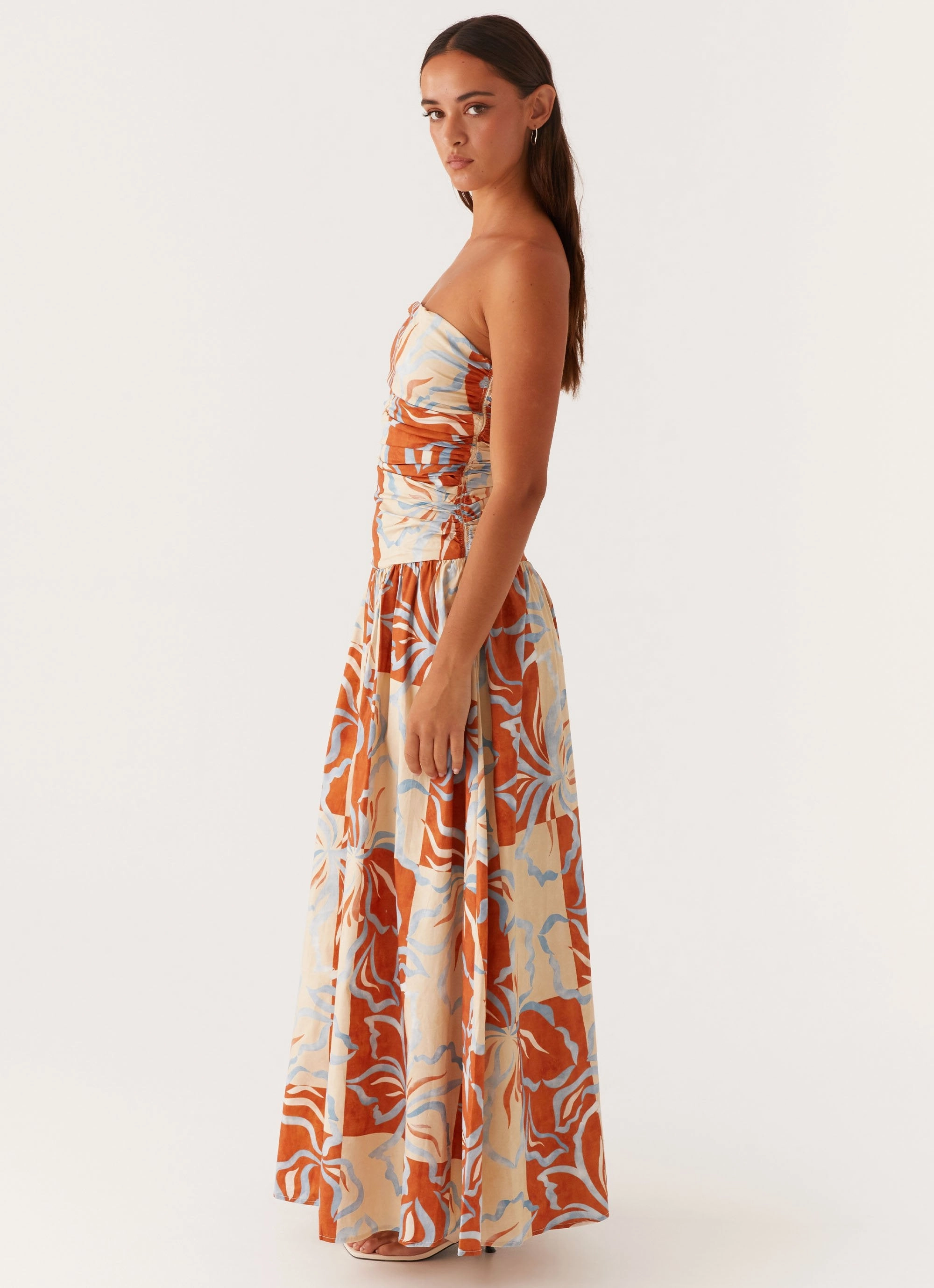 Flattering Shape Look Carmel Maxi Dress - Orange Blue Floral