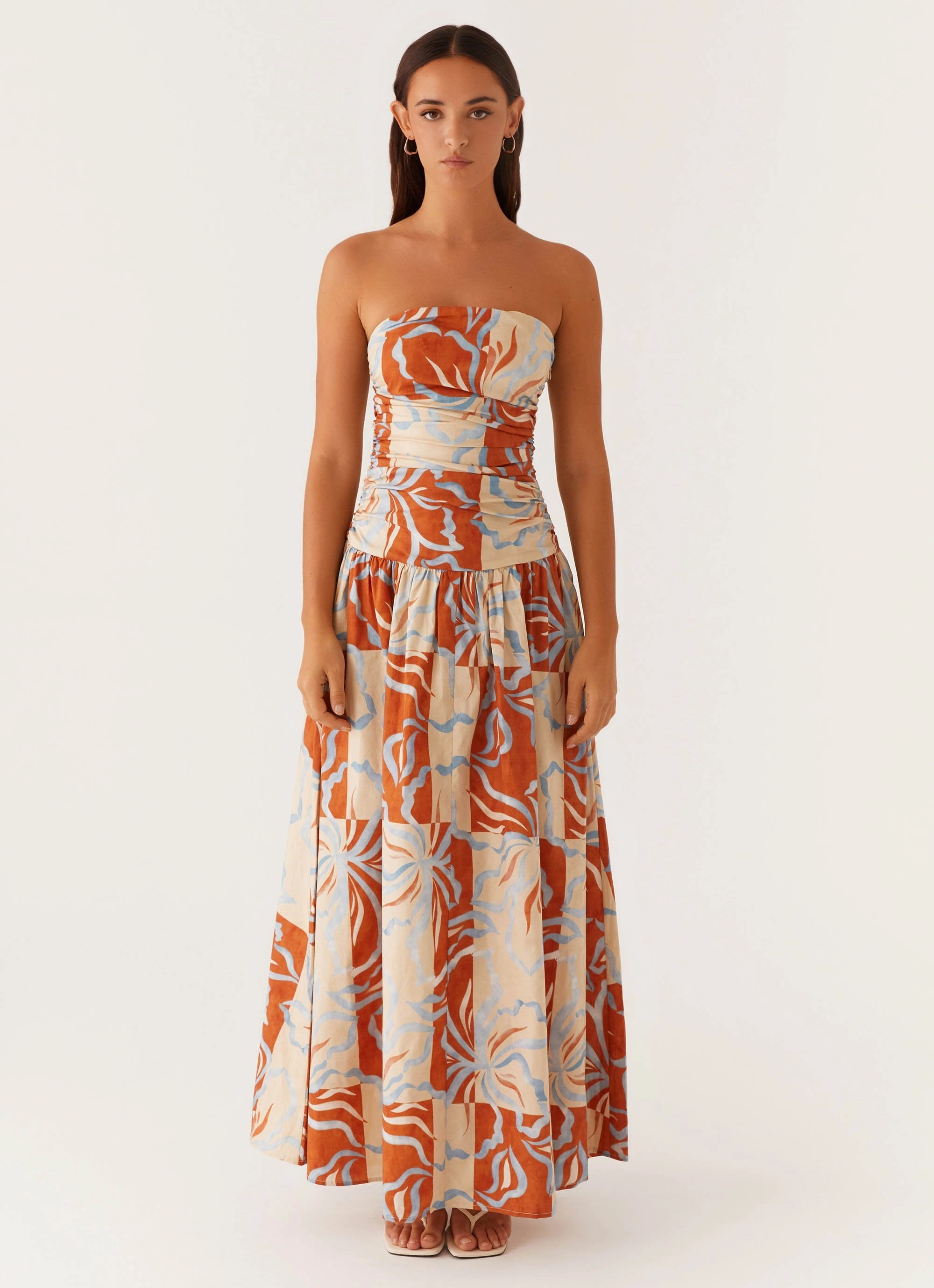Carmel Maxi Dress - Orange Blue Floral Flowy Layers
