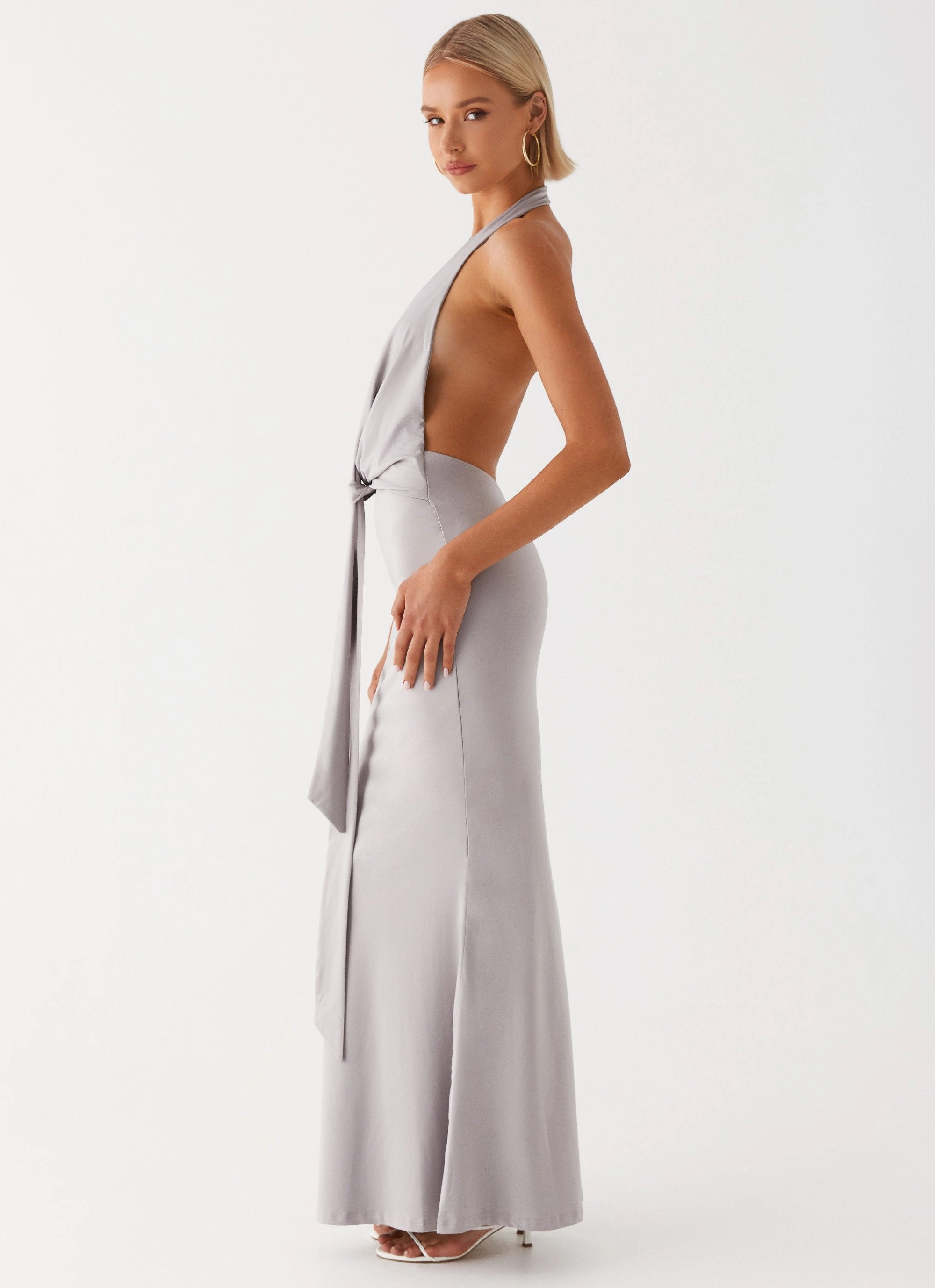 Soft Tones Silky texture Carmella Maxi Dress - Grey