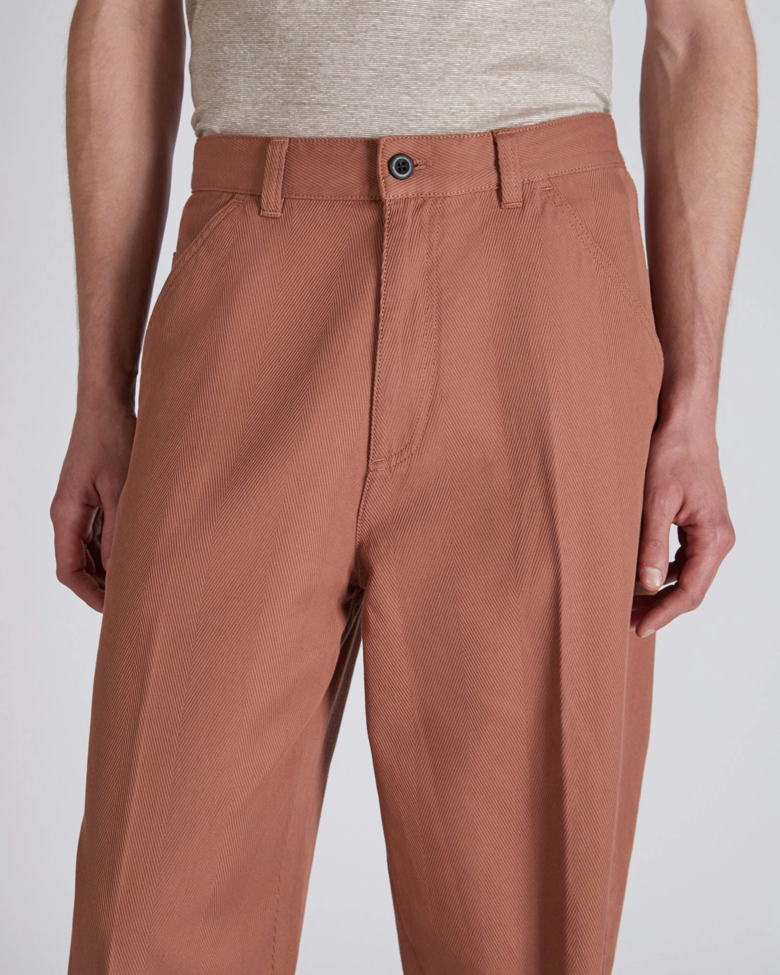 Carrot-fit cotton herringbone trousers Carbon Infused Fabric