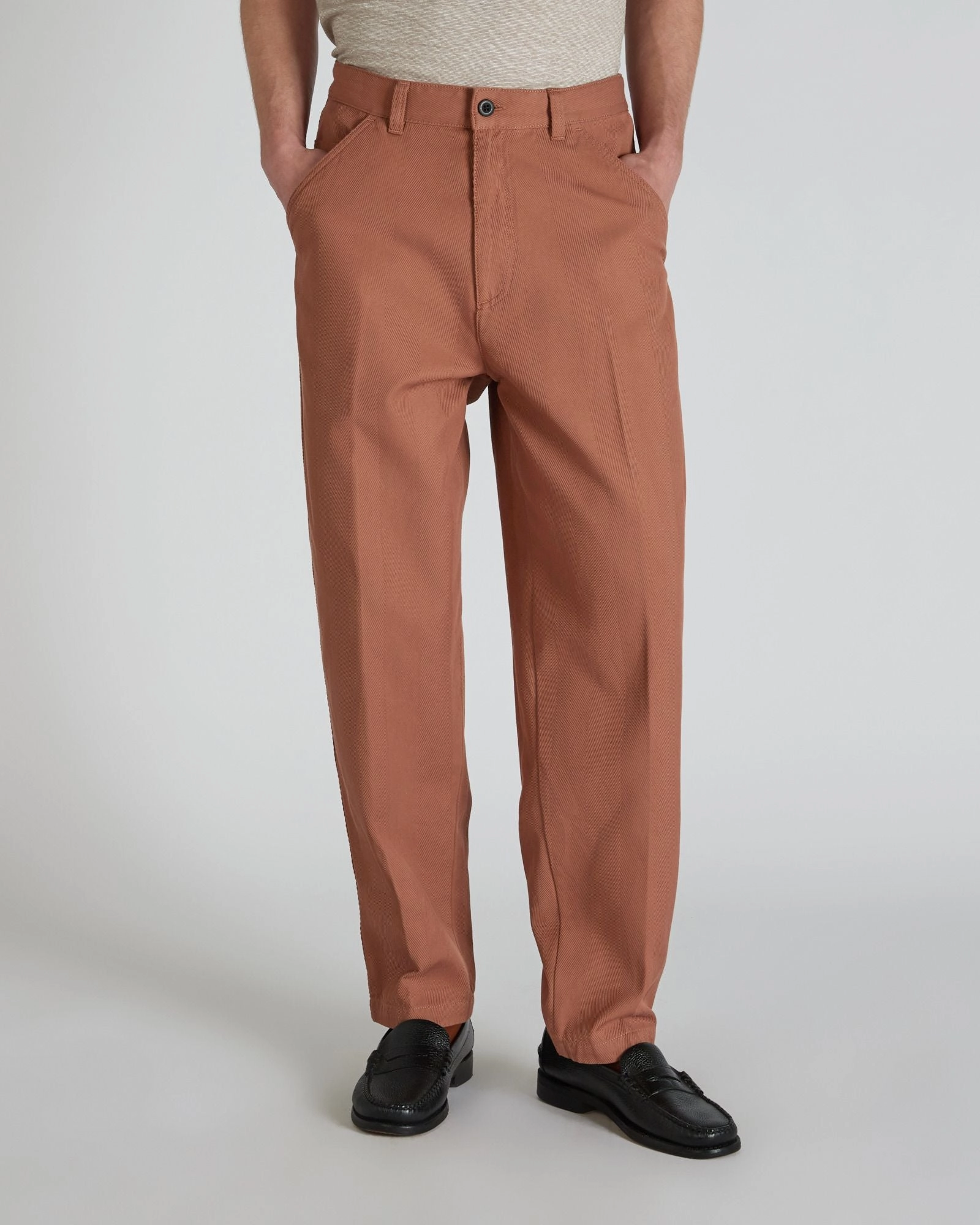 Carrot-fit cotton herringbone trousers snag resistant