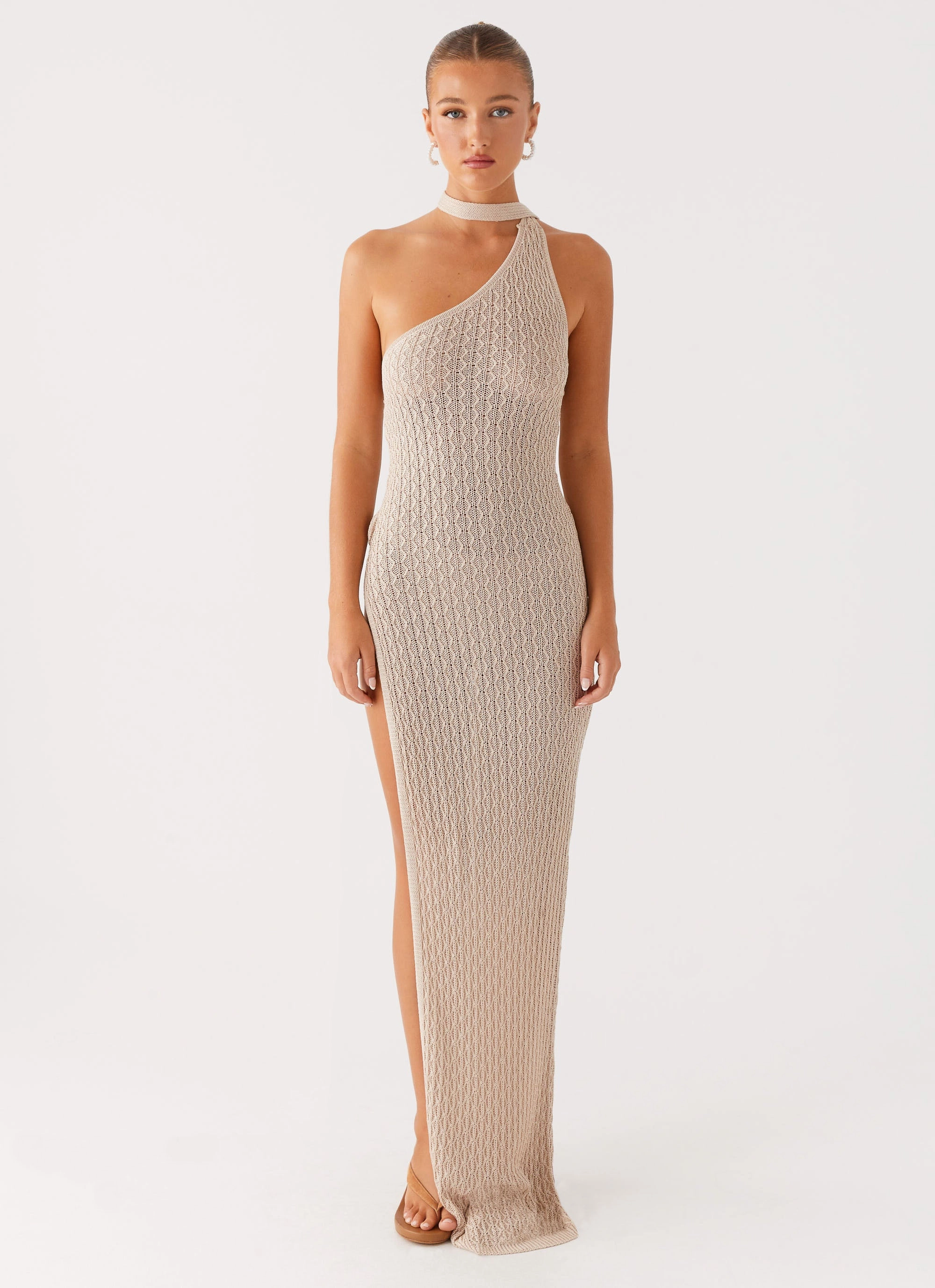 Semi Sheer Carryn Knit Maxi Dress - Beige