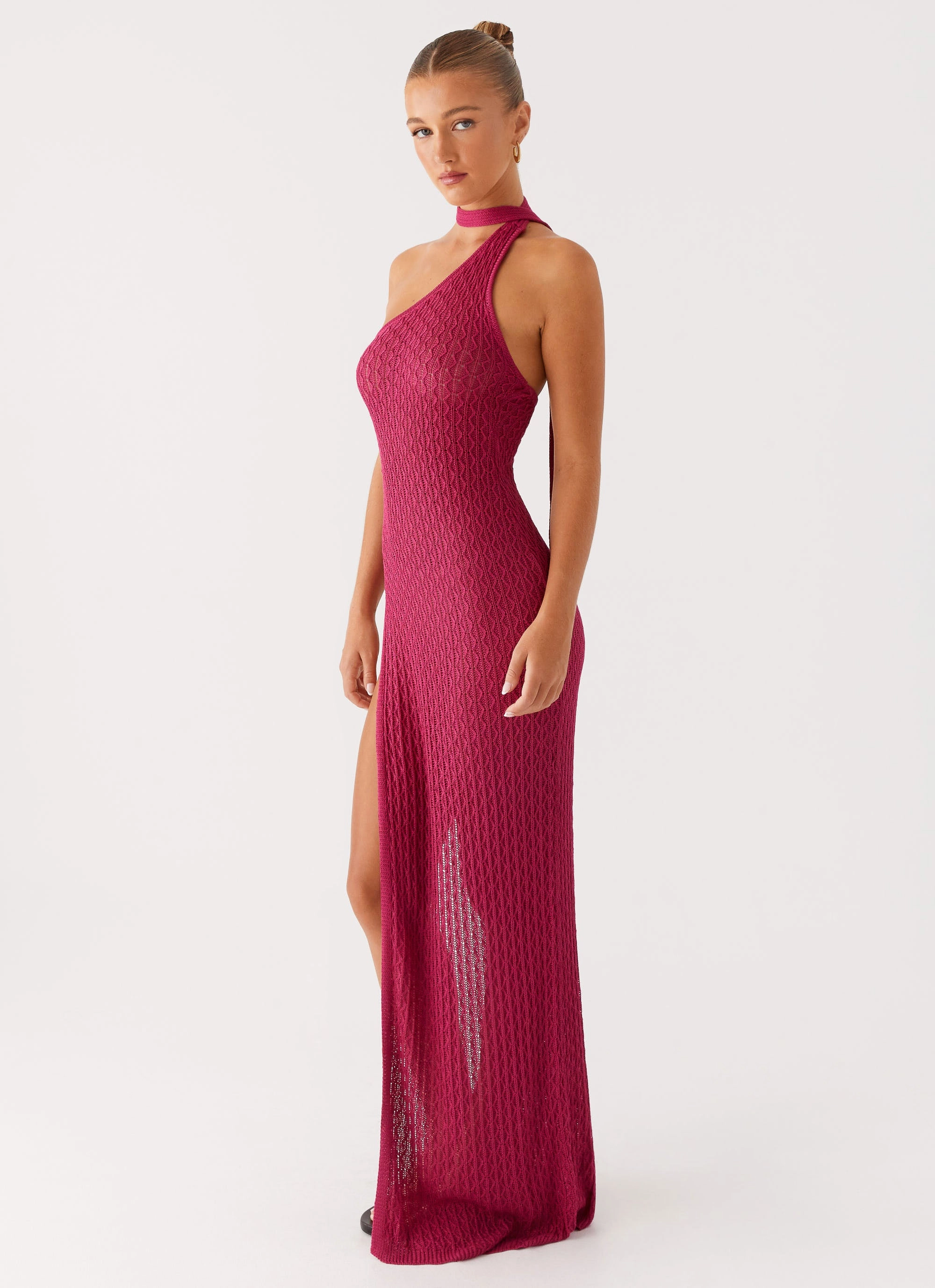 Carryn Knit Maxi Dress - Hot Pink Silk-Blend Daily Mood