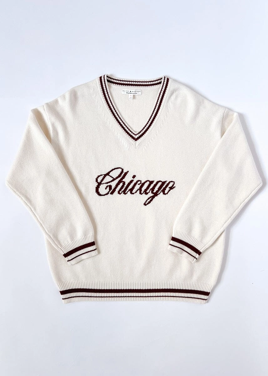 Chicago Collegiate V-Neck Sweater - Cream/Maroon Knit Wear