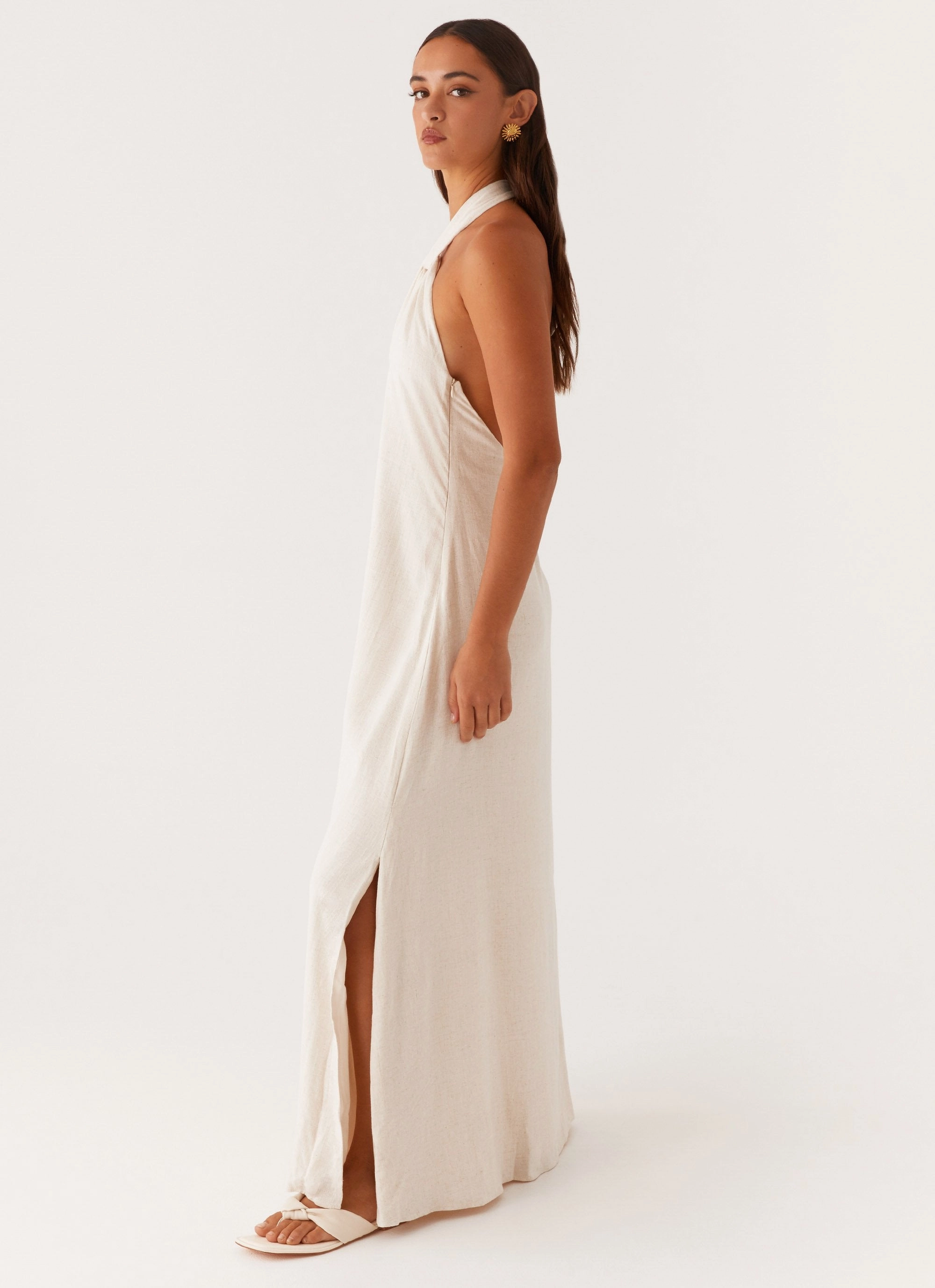 Peach Tone Golden Child Linen Maxi Dress - Oatmeal