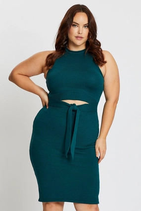 Body Harmony Green Sleeveless Tie Front Knitted Dress