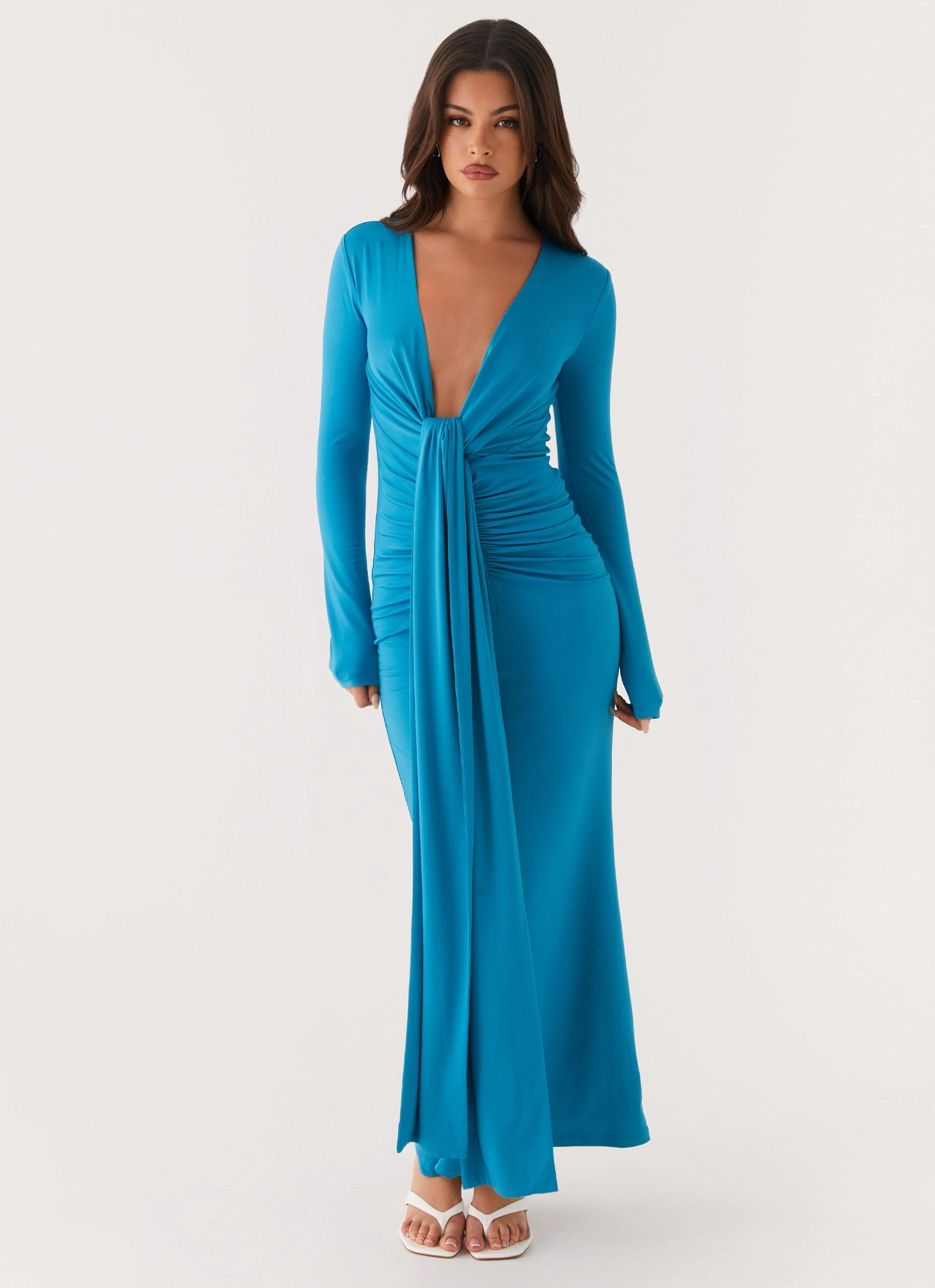 Miesha Long Sleeve Maxi Dress - Blue Villa Light Romantic Hour