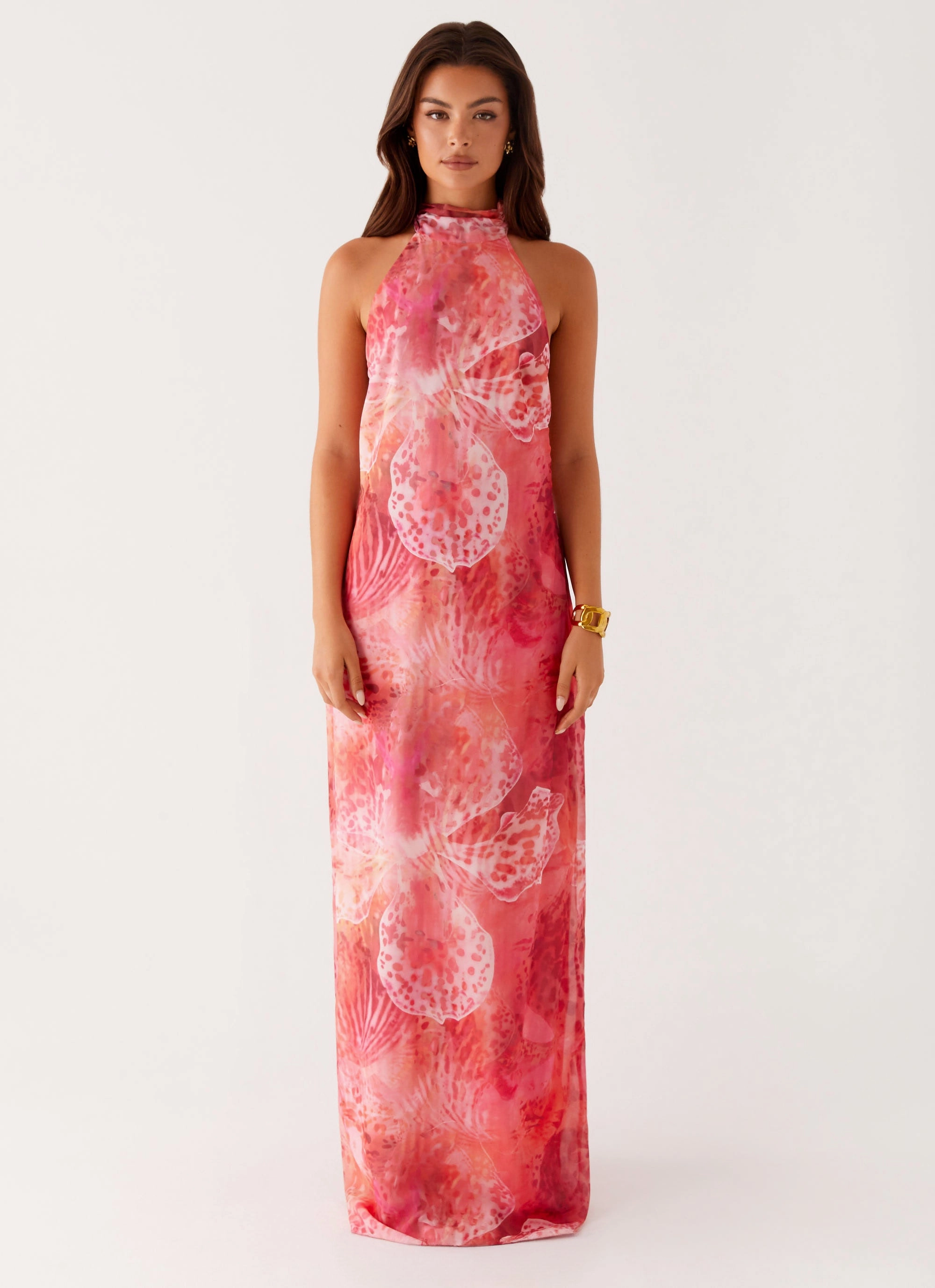 California Maxi Dress - Flamingo Fling Flattering Lines Velvet-Sleeve