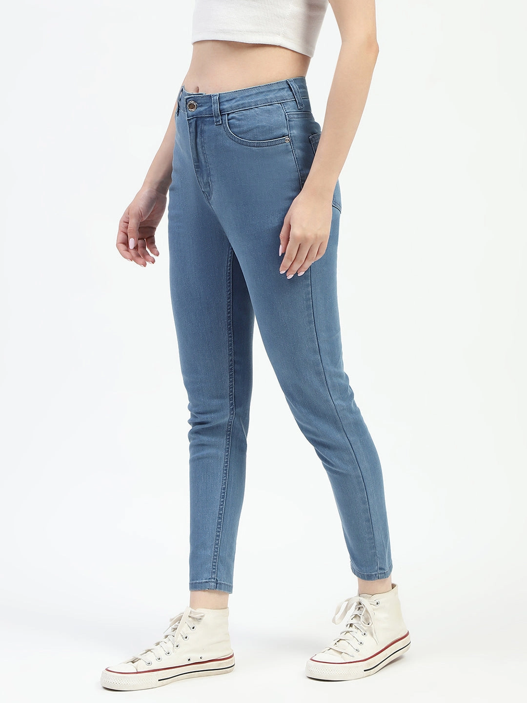 Madame Mid Blue Slim Fit Cotton Denim Jeans Active Outfit