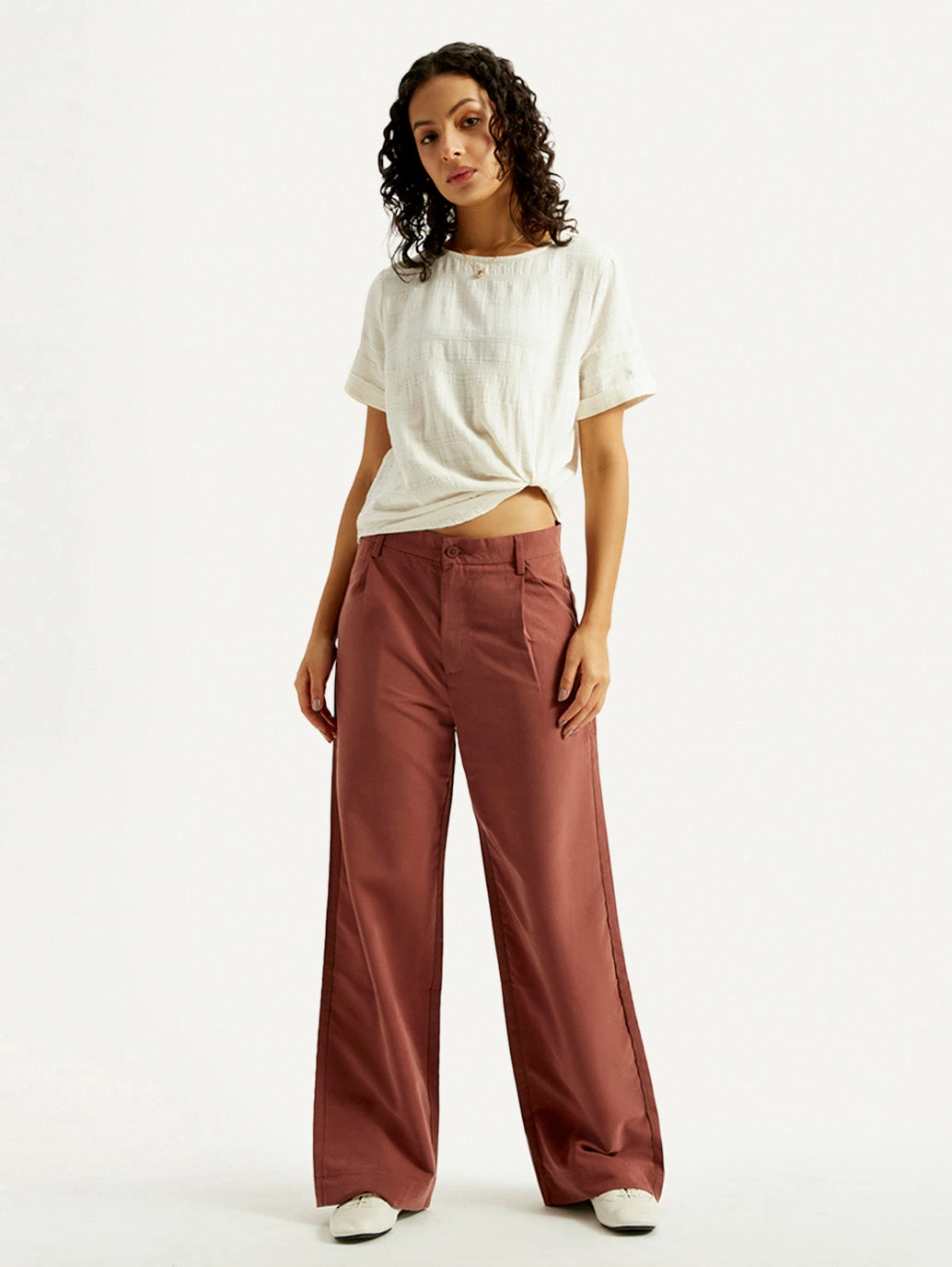 StainResistantCoating Layering Comfort Women's Rust Flared Fit Mid Rise Trousers