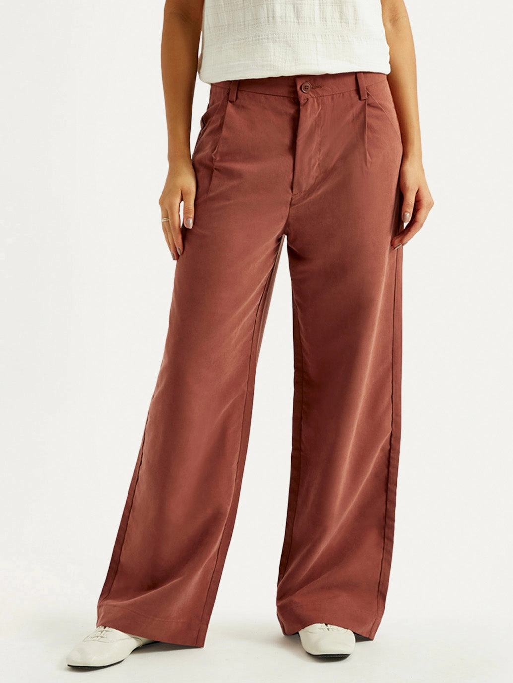 Women's Rust Flared Fit Mid Rise Trousers Comfy Movement Fit