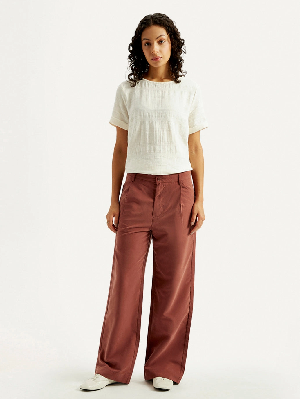Women's Rust Flared Fit Mid Rise Trousers Comfy Motion
