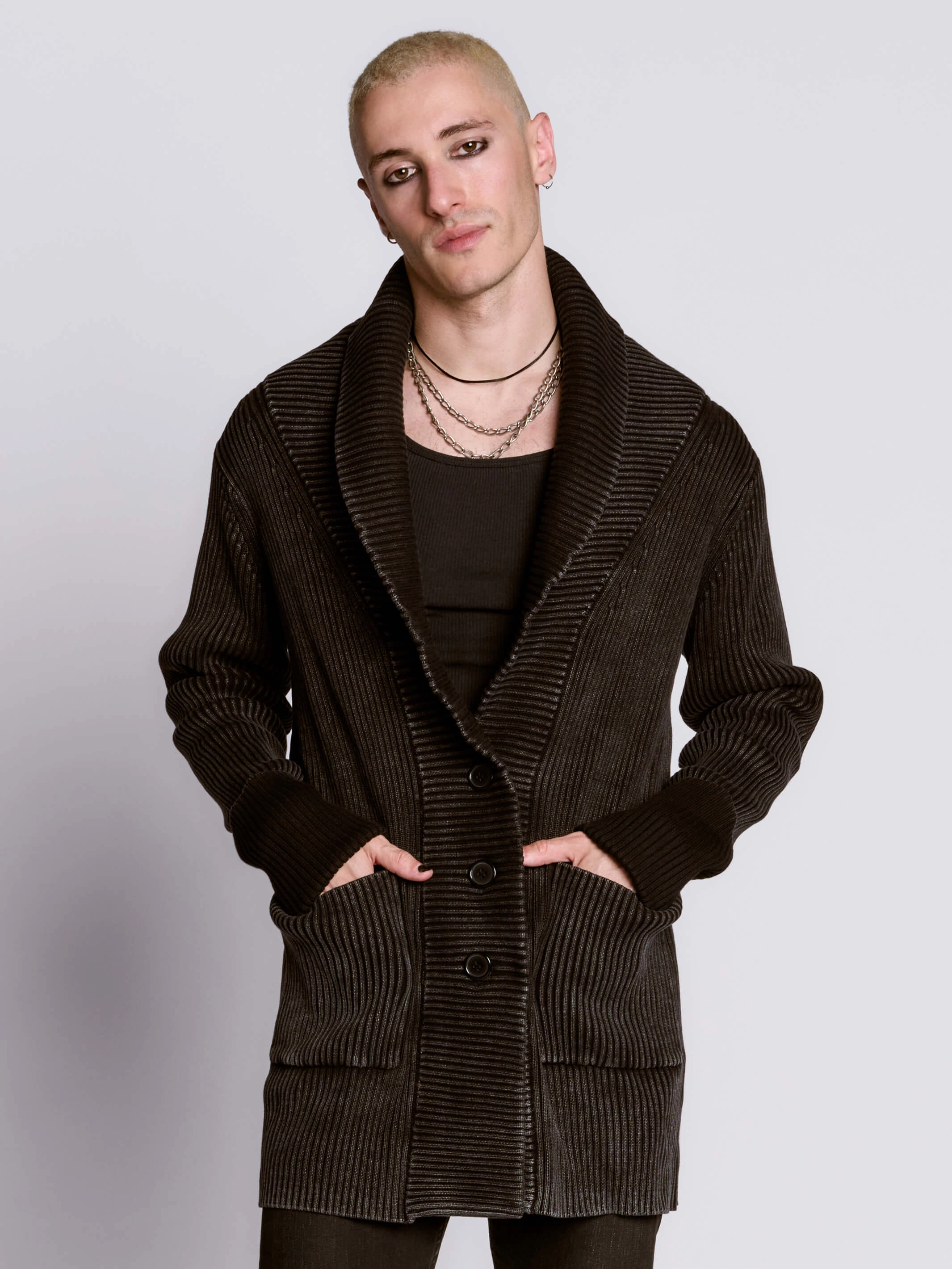 Eco Friendly Knitwear Casual Fit Distressed Rib Cardigan