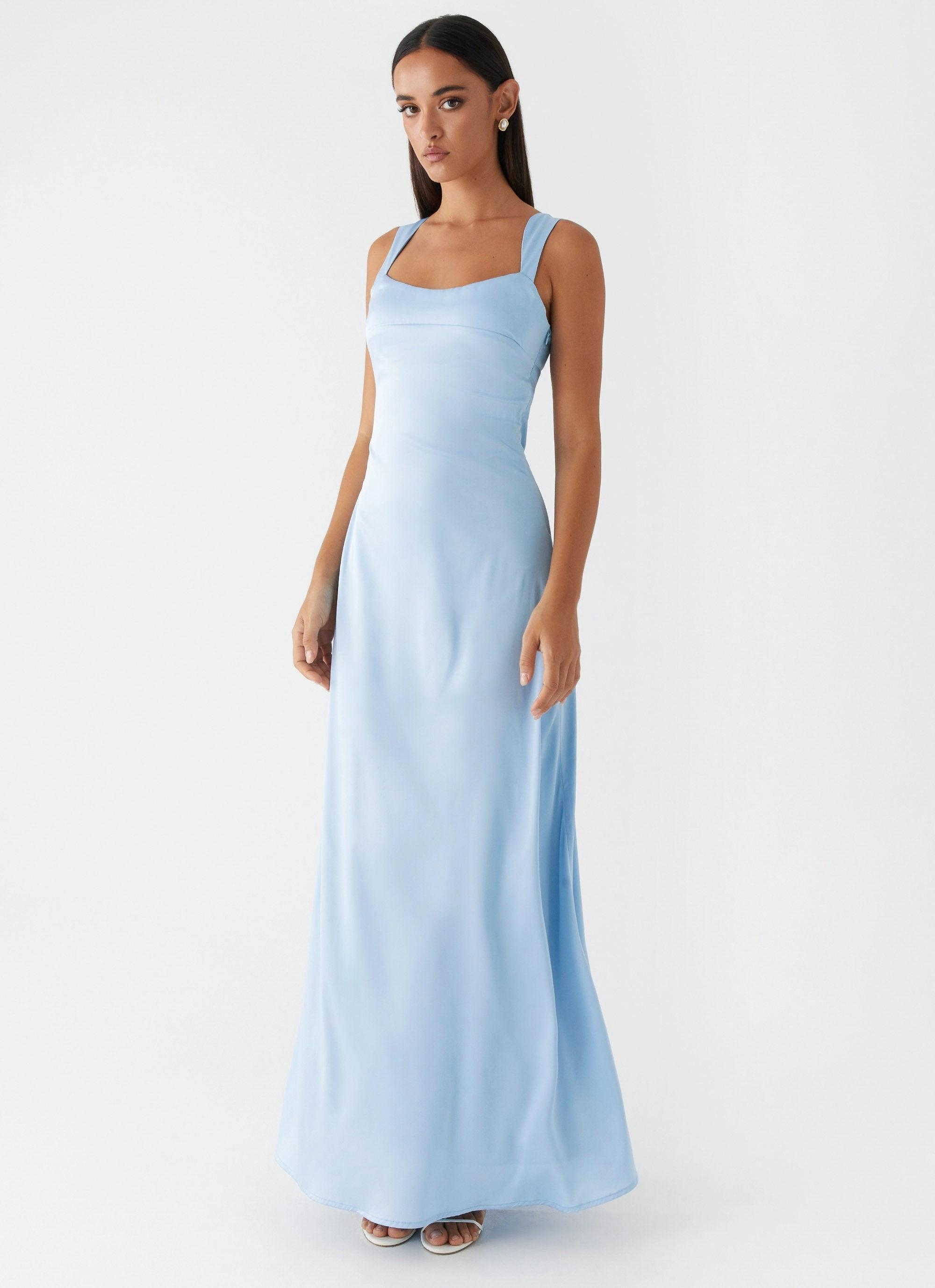 Light And Airy Classic Layering Odette Satin Maxi Dress - Blue