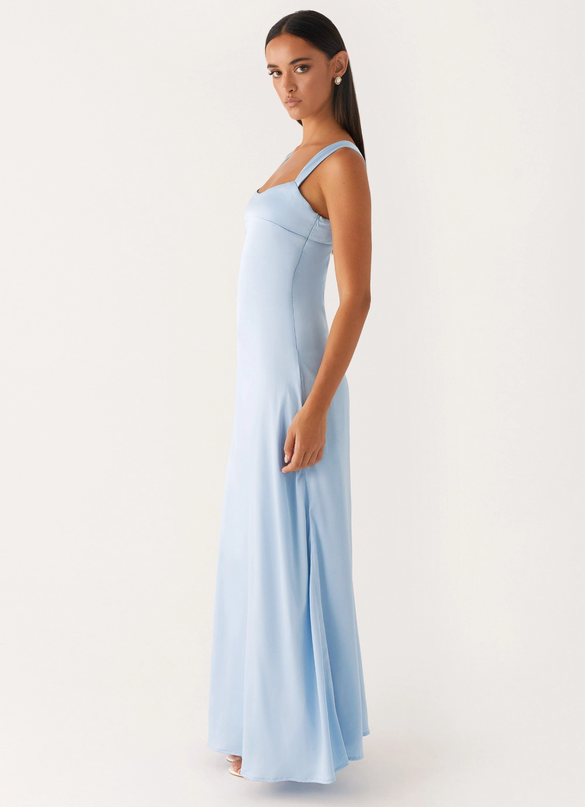 Cozy Wear Bright Accent Odette Satin Maxi Dress - Blue