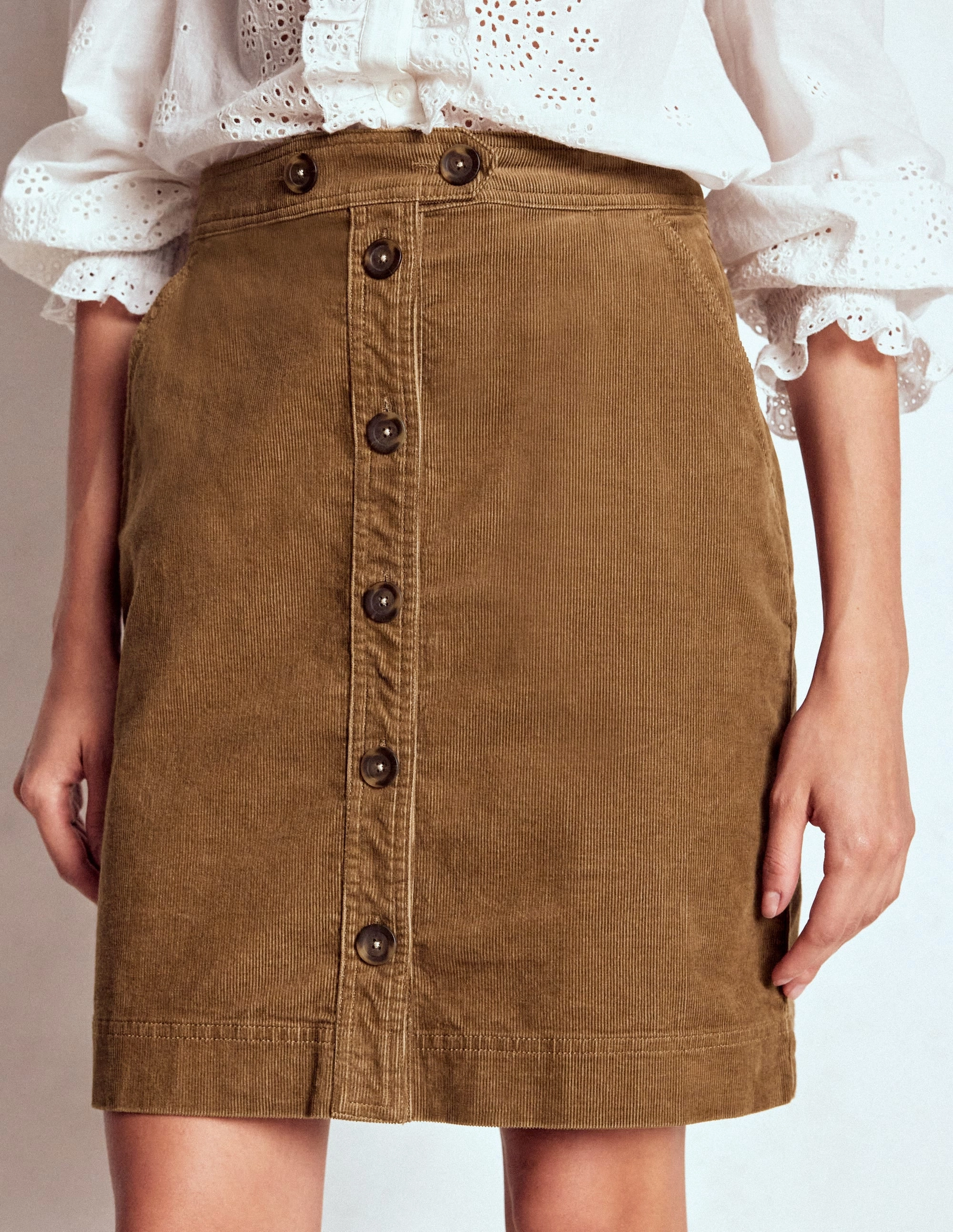 Detachable Detail Cecelia Cord Skirt-Latte