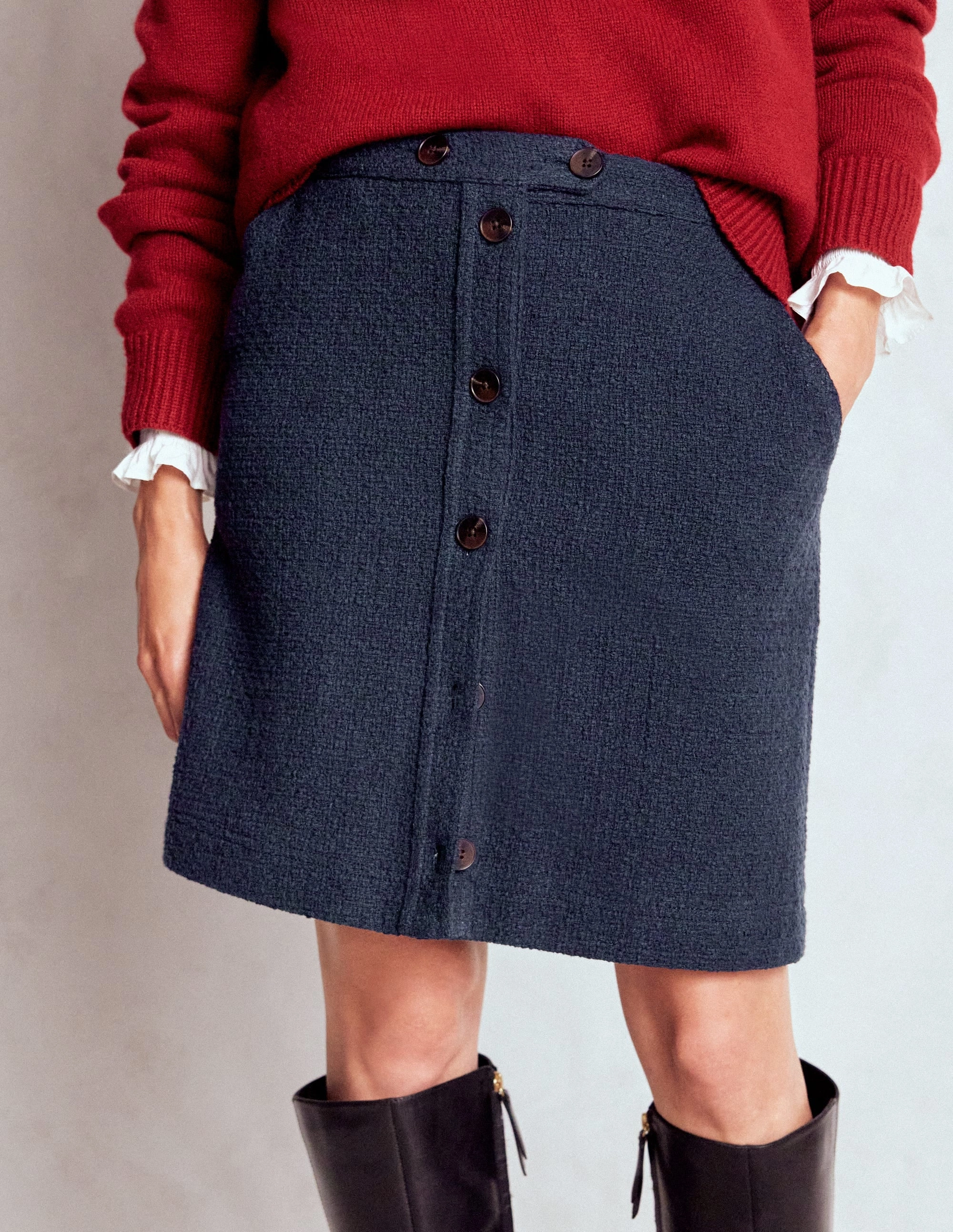 Simple Flow Soft Outfit Cecelia Textured Skirt-Navy