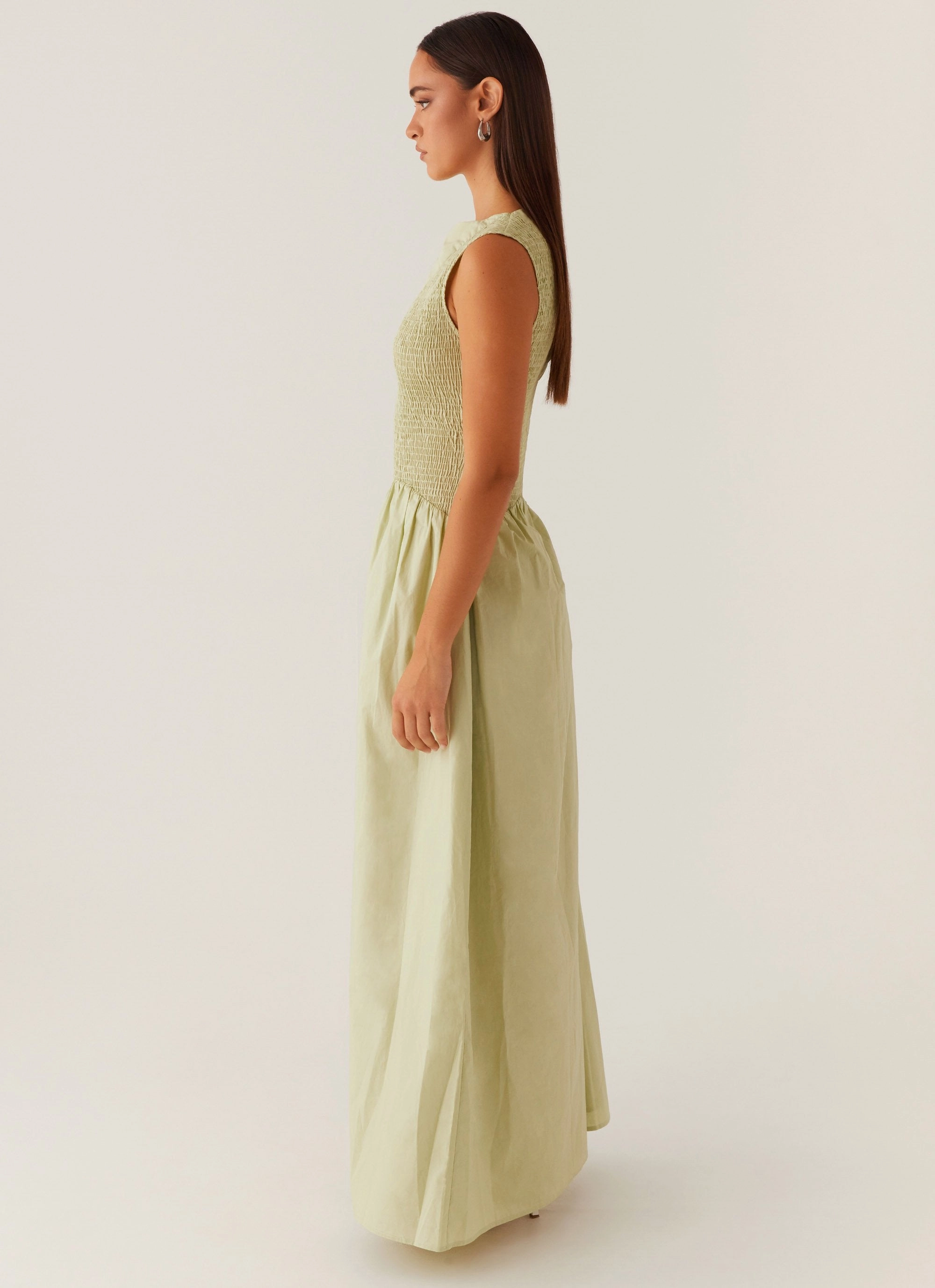 Altitude Shirred Maxi Dress - Pastel Green Adjustable-Straps