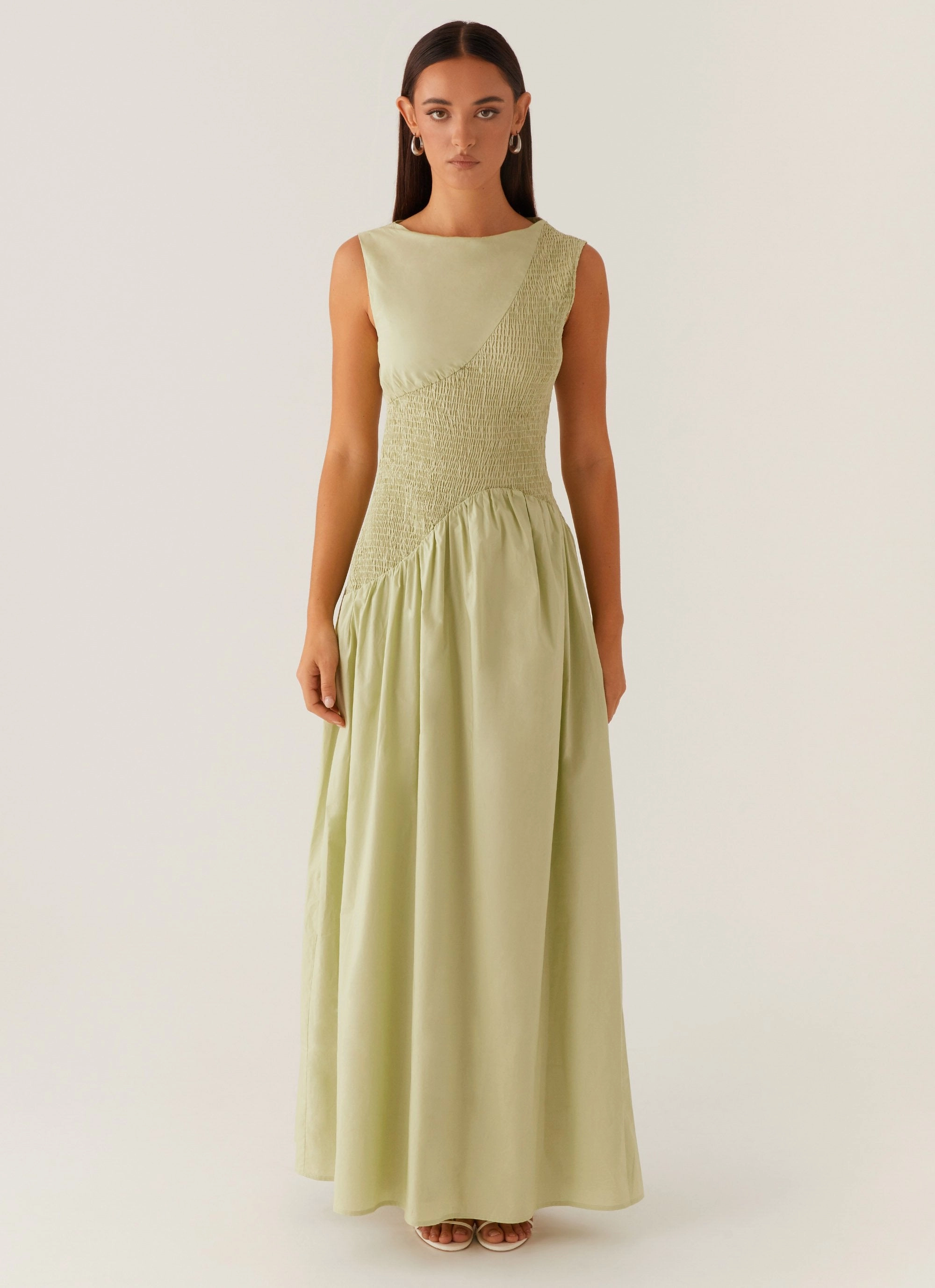 Altitude Shirred Maxi Dress - Pastel Green Moment Light
