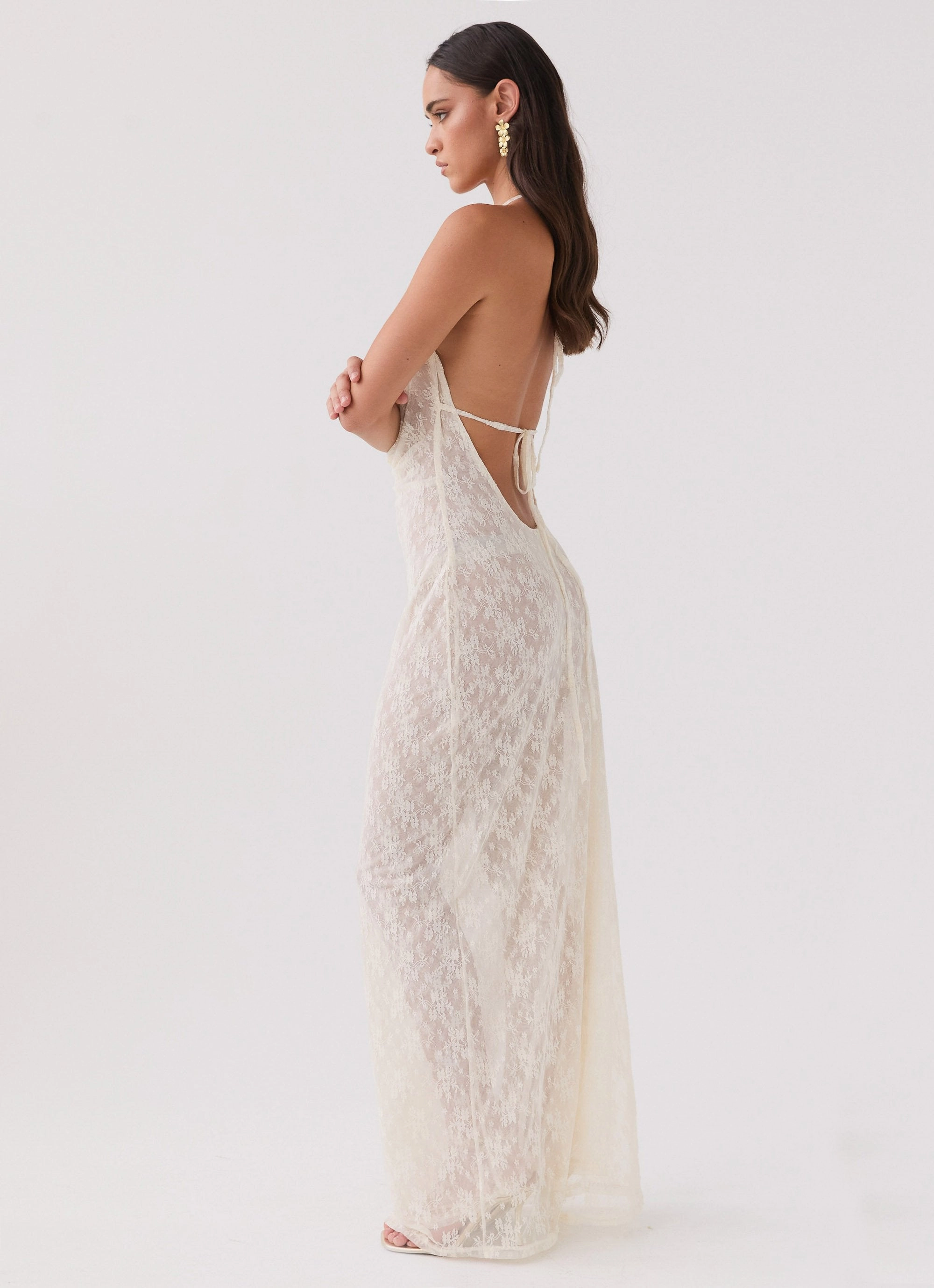 Champagne Coastline Maxi Dress - Ivory Sunset Glow
