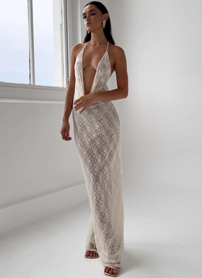 Champagne Coastline Maxi Dress - Ivory Smart Wear Calm Texture