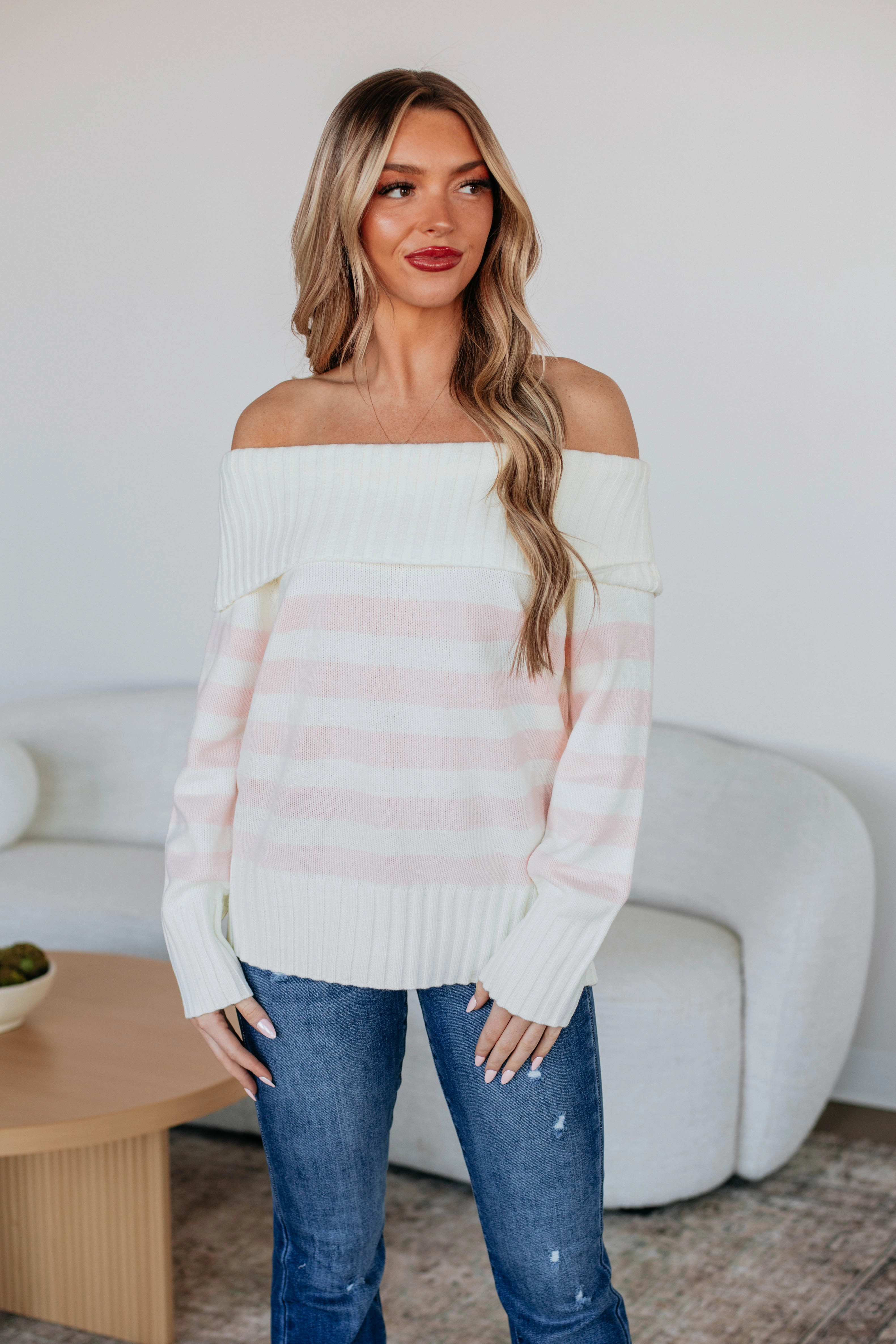 Simple Fashion Chantelle Off The Shoulder Sweater - Ivory