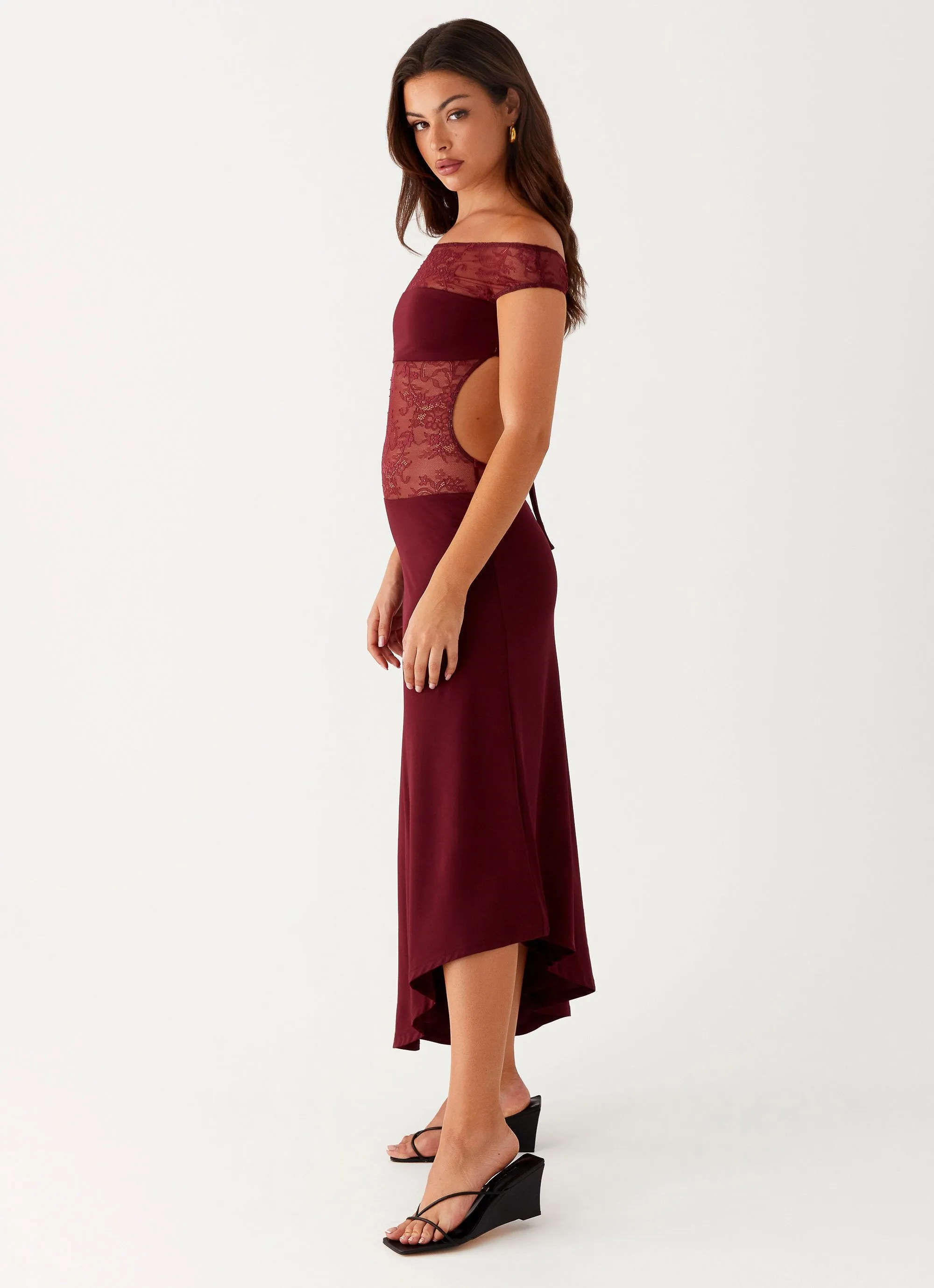 Francoise Lace Midi Dress - Burgundy Lounge Fit Office Shape