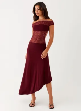 Francoise Lace Midi Dress - Burgundy Wrap-Style